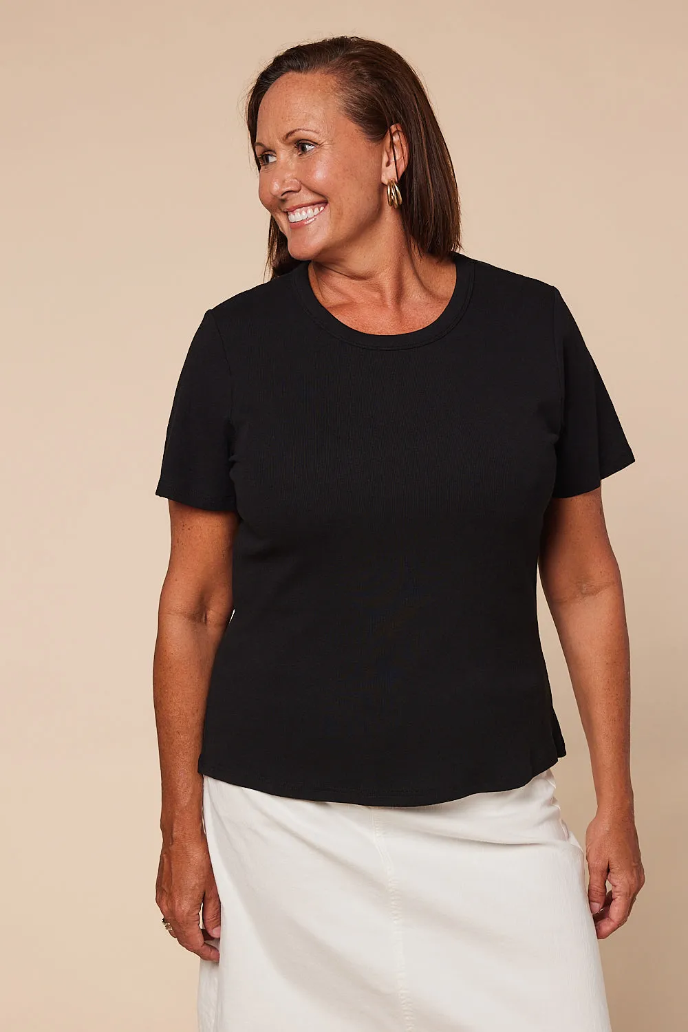 Adrift Ribbed Tee in Black Adrift