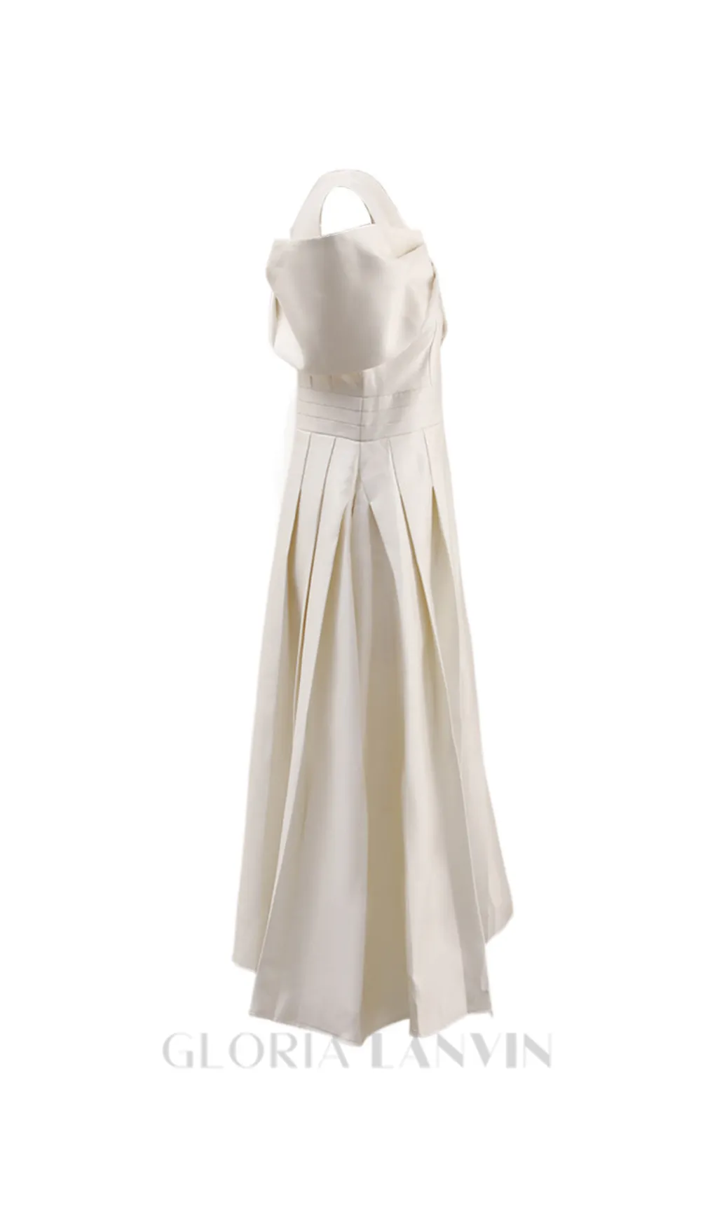 ALICE BEIGE WHITE PLEATED BOW OFF-SHOULDER MIDI DRESS Gloria Lanvin
