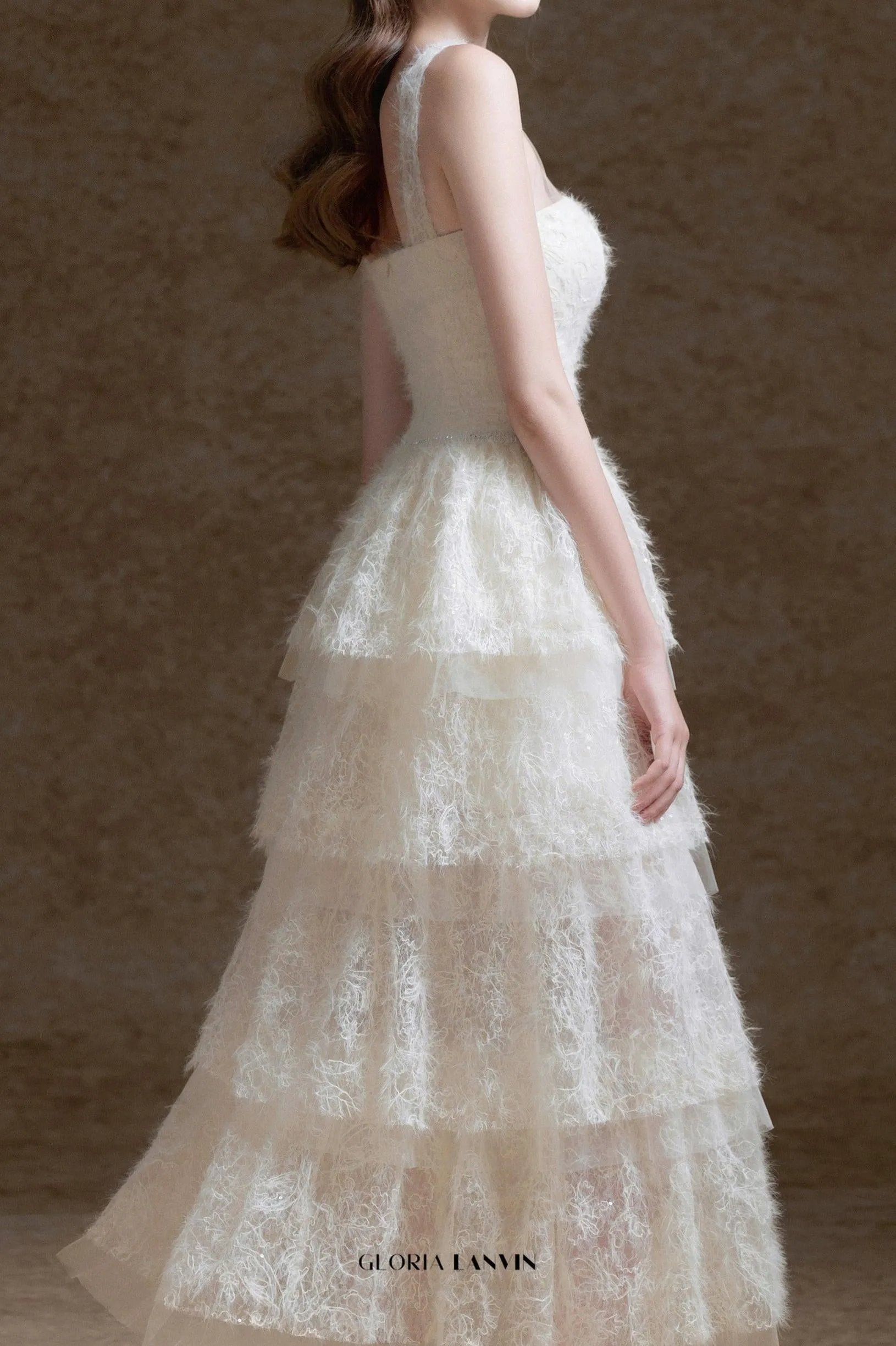 alison mesh stitching layer dress in white Gloria Lanvin