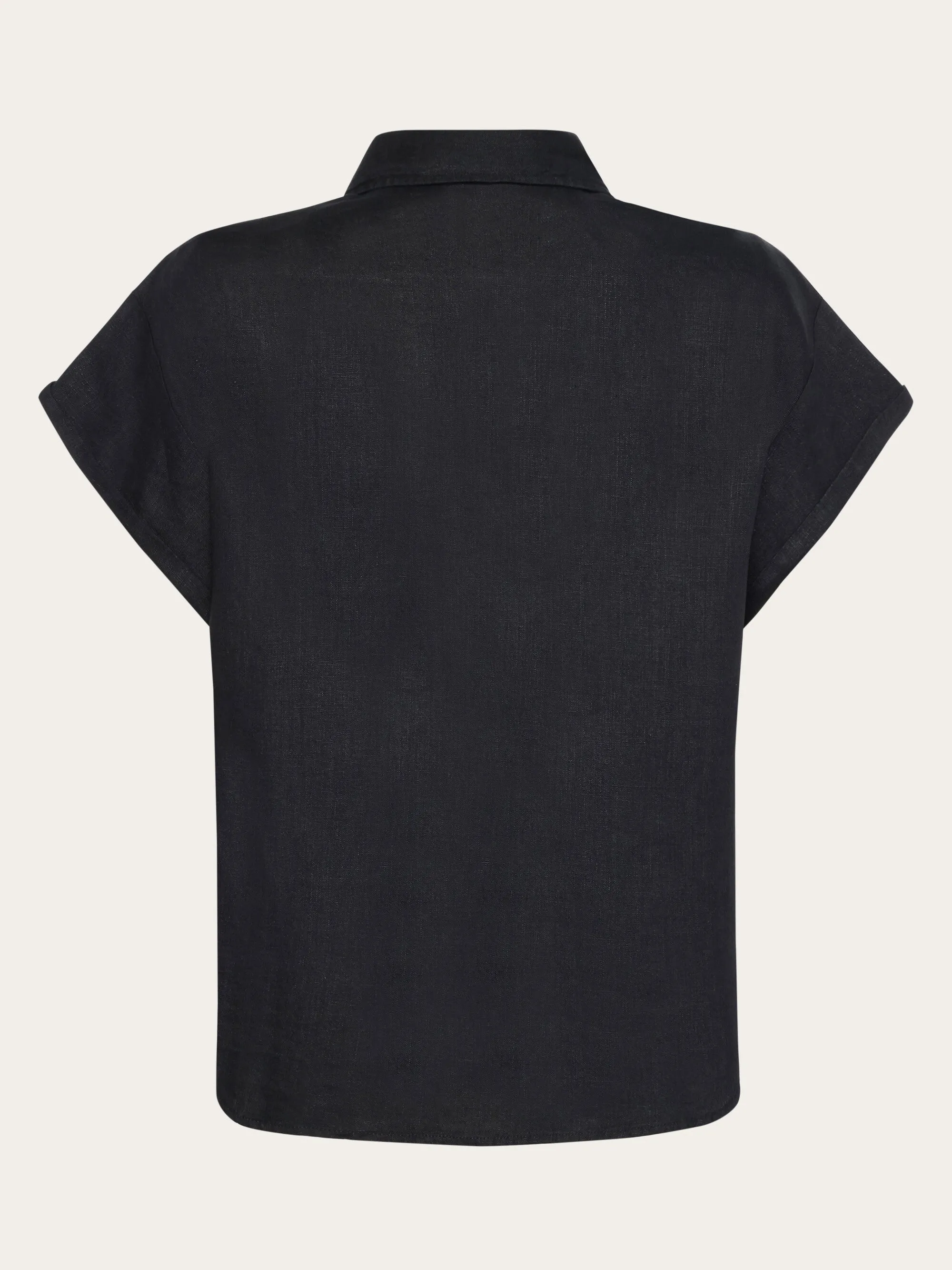 ASTER fold up short sleeve linen shirt - Black Jet Knowledge Cotton