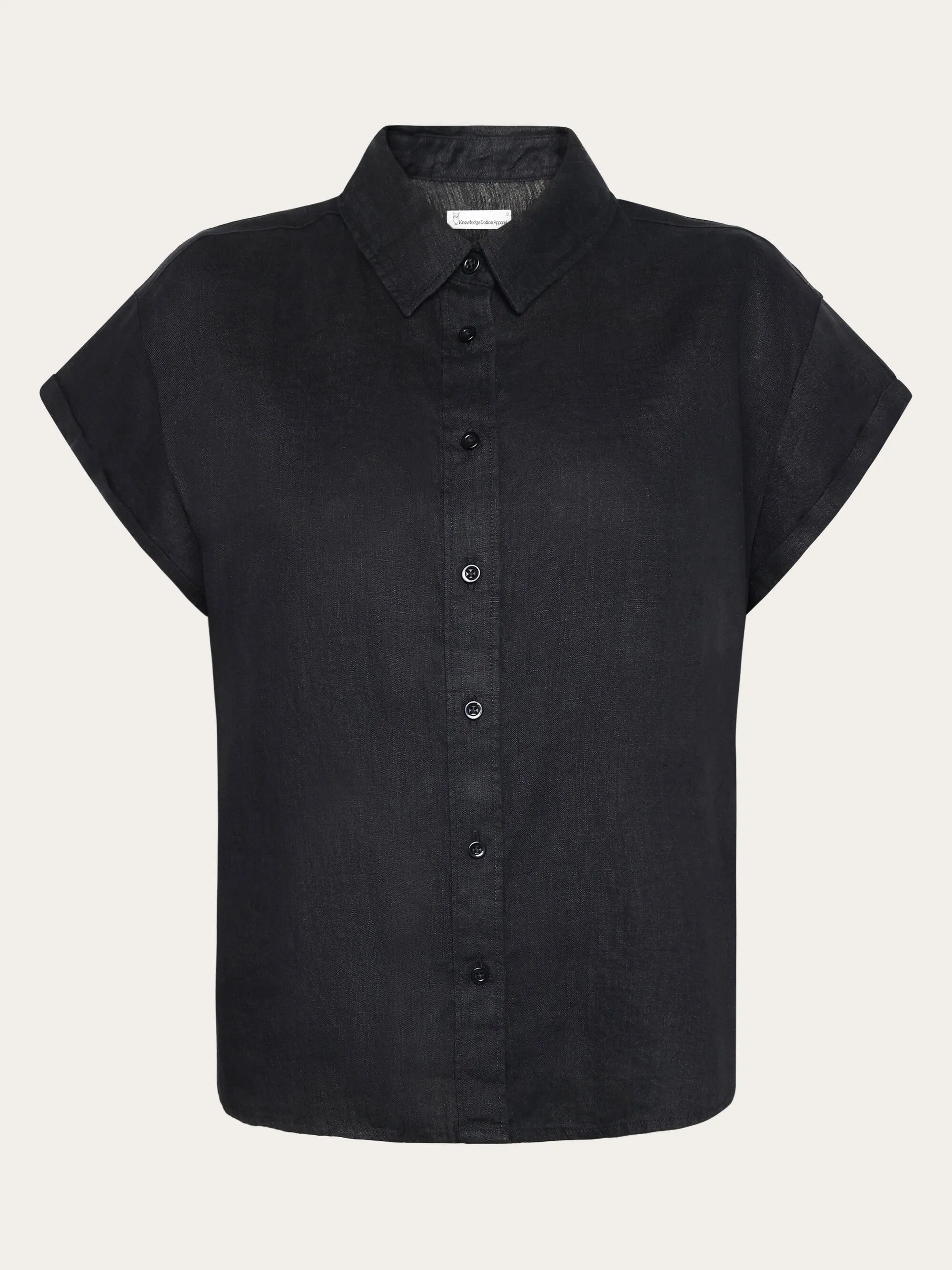 ASTER fold up short sleeve linen shirt - Black Jet Knowledge Cotton