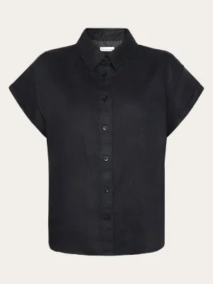 ASTER fold up short sleeve linen shirt - Black Jet Knowledge Cotton