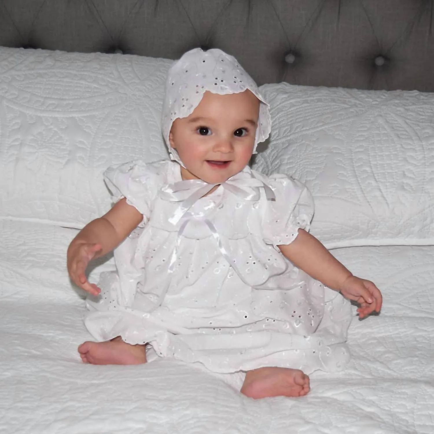 Baby Girl's Eyelet Lace Christening Gown In White