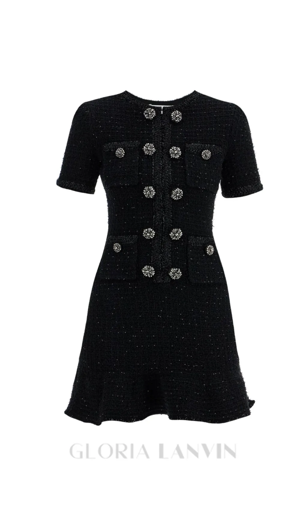 BEVERLY PLEATED METALLIC-WEAVE KNITTED MINI DRESS IN BLACK Gloria Lanvin
