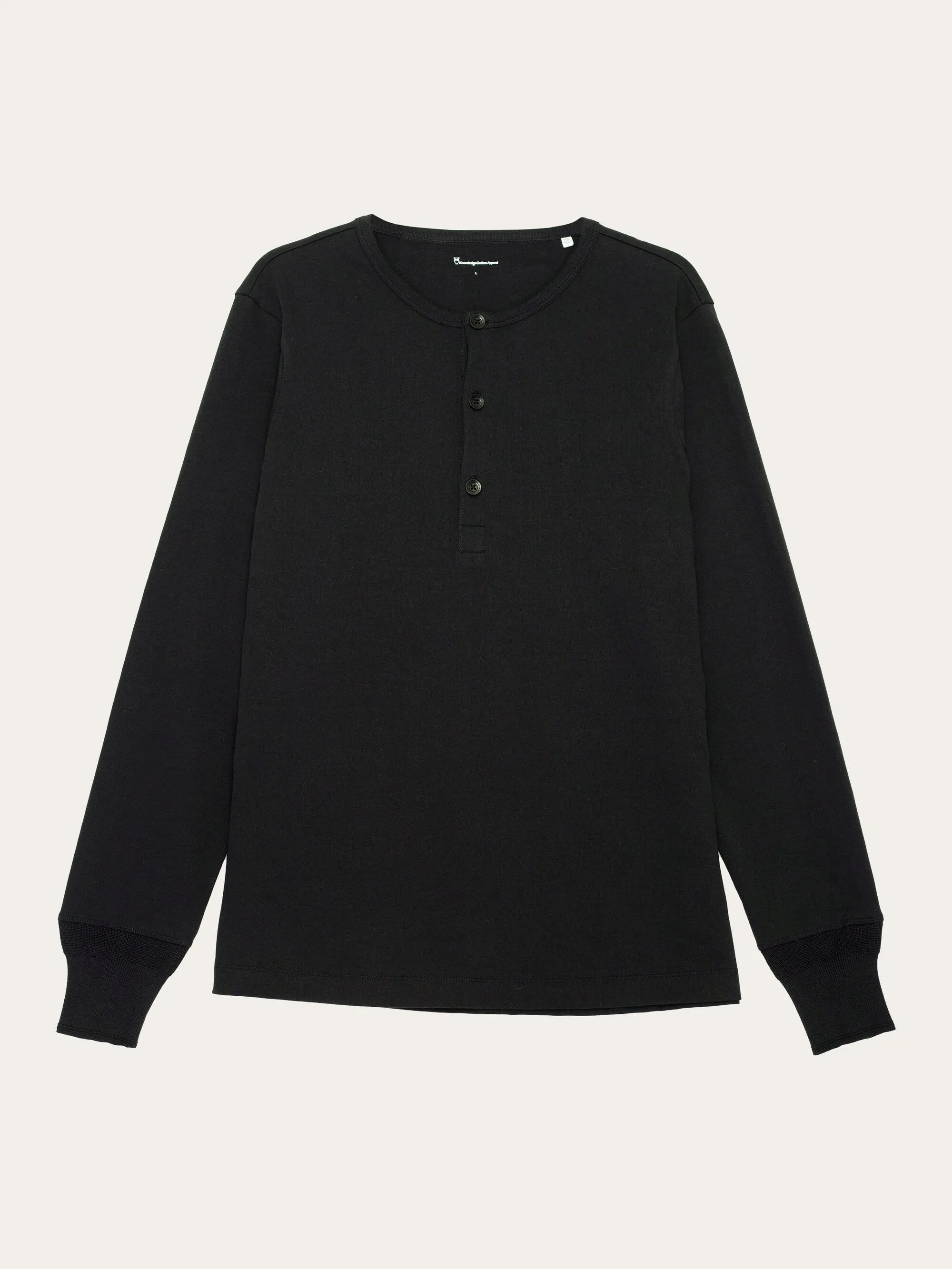 BO long sleeve henley - Regenerative Organic Certified - GOTS/Vegan - Black Jet Knowledge Cotton