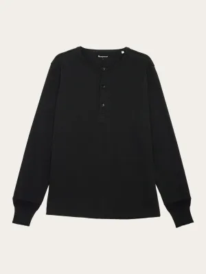 BO long sleeve henley - Regenerative Organic Certified - GOTS/Vegan - Black Jet Knowledge Cotton