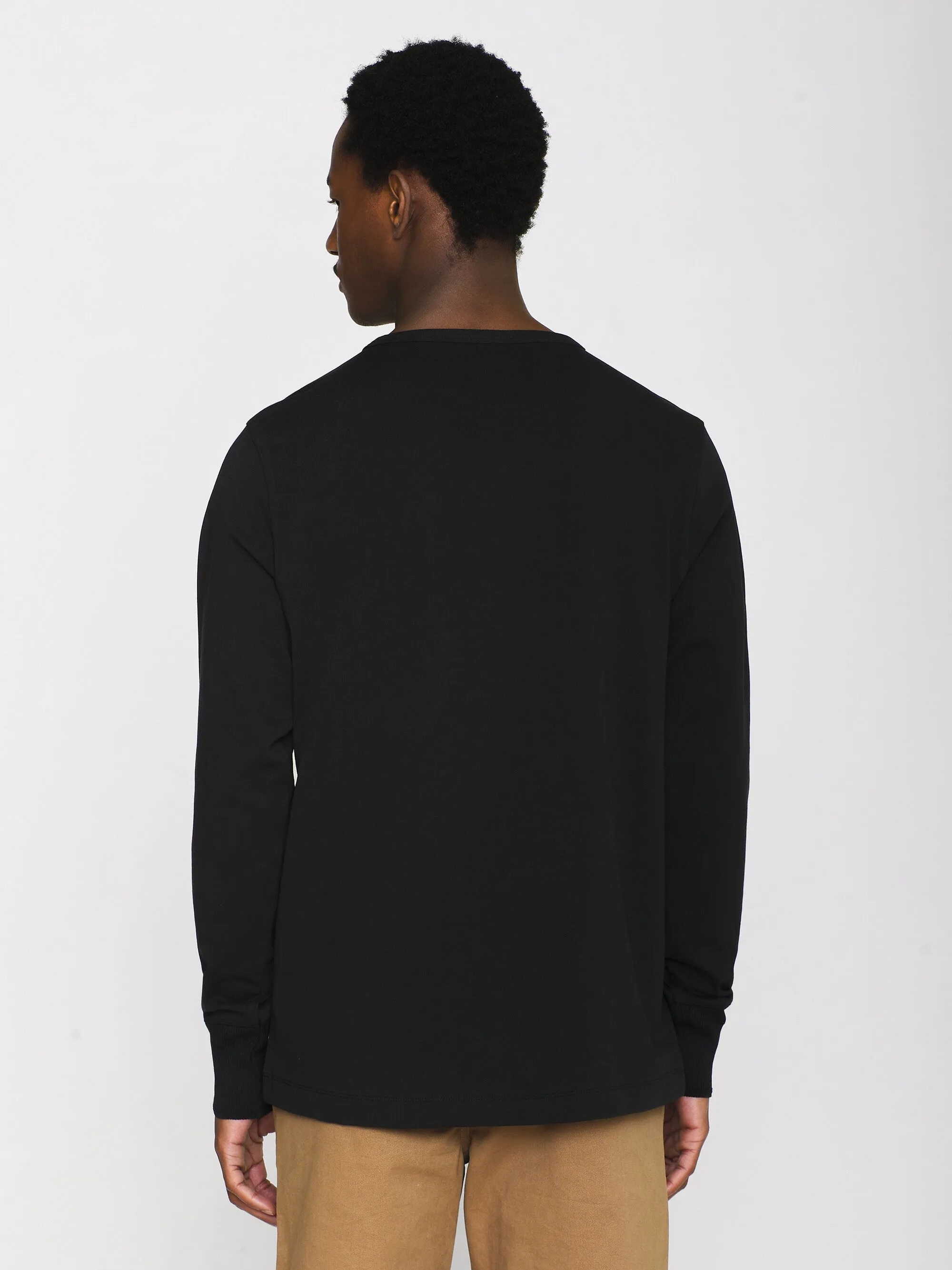 BO long sleeve henley - Regenerative Organic Certified - GOTS/Vegan - Black Jet Knowledge Cotton