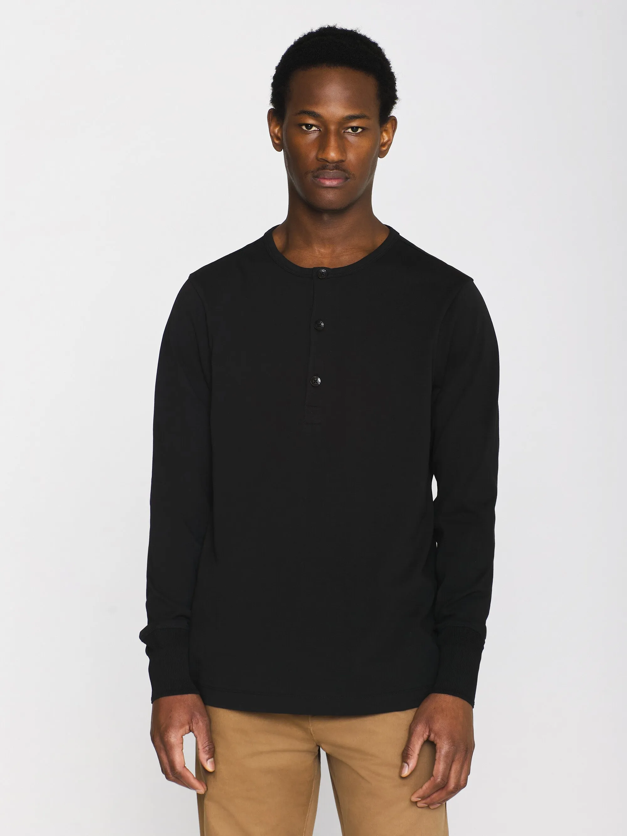 BO long sleeve henley - Regenerative Organic Certified - GOTS/Vegan - Black Jet Knowledge Cotton