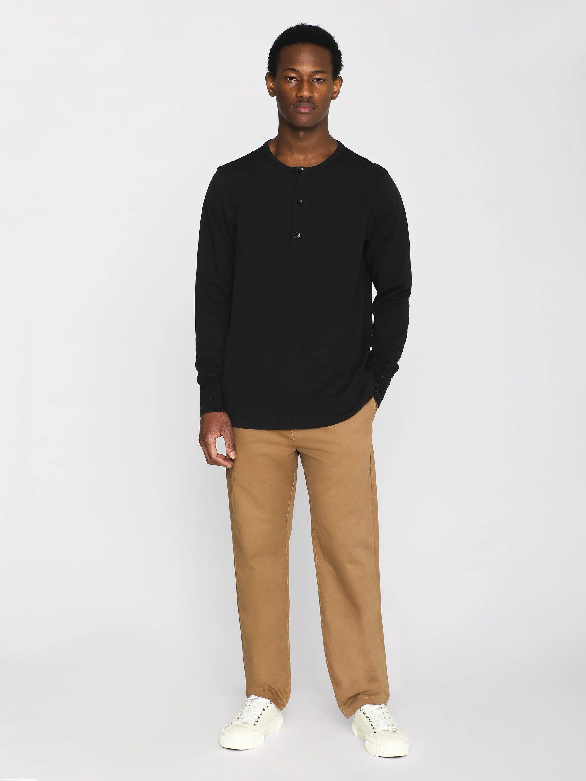BO long sleeve henley - Regenerative Organic Certified - GOTS/Vegan - Black Jet Knowledge Cotton
