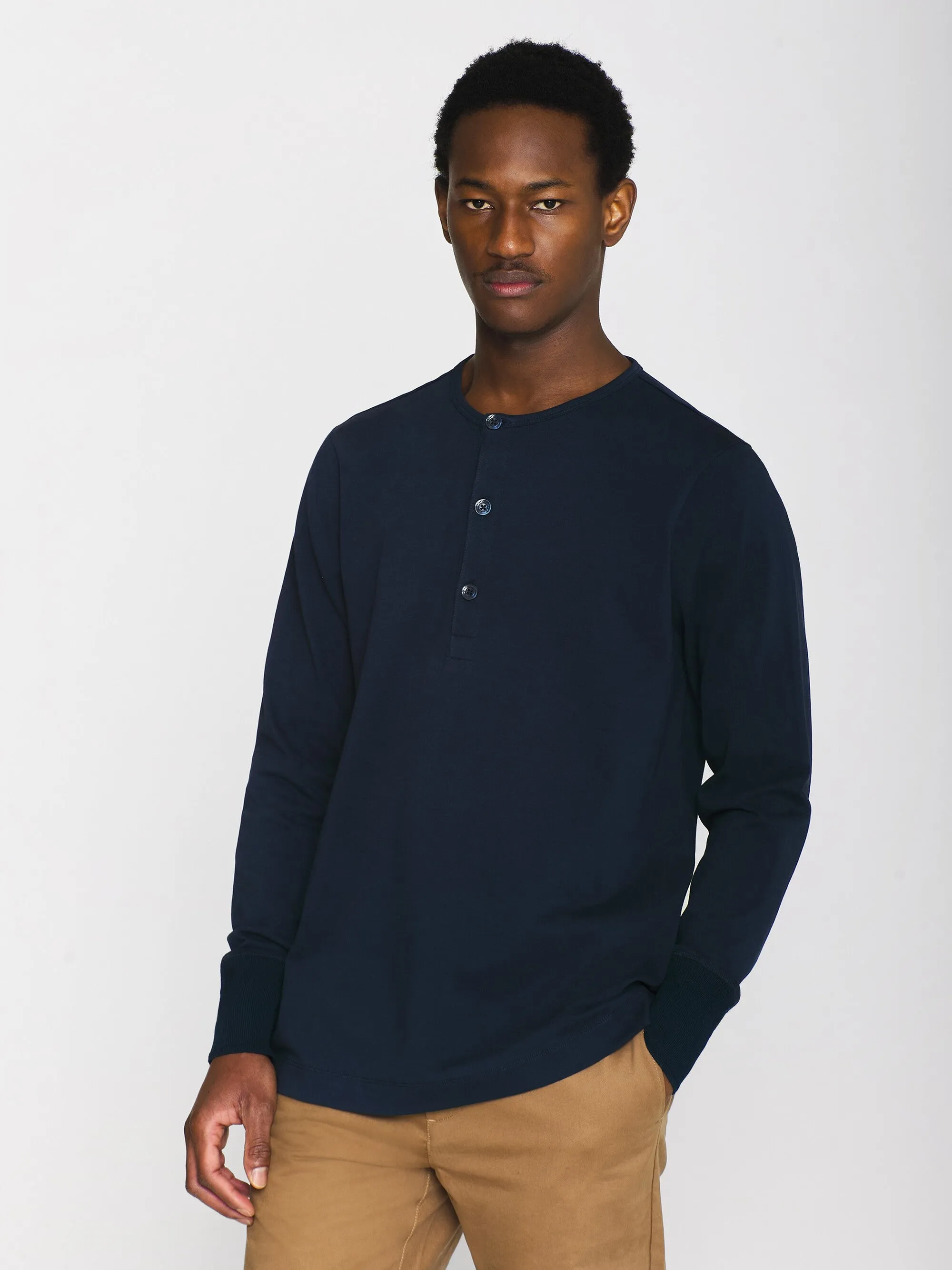 BO long sleeve henley - Regenerative Organic Certified - GOTS/Vegan - Total Eclipse Knowledge Cotton