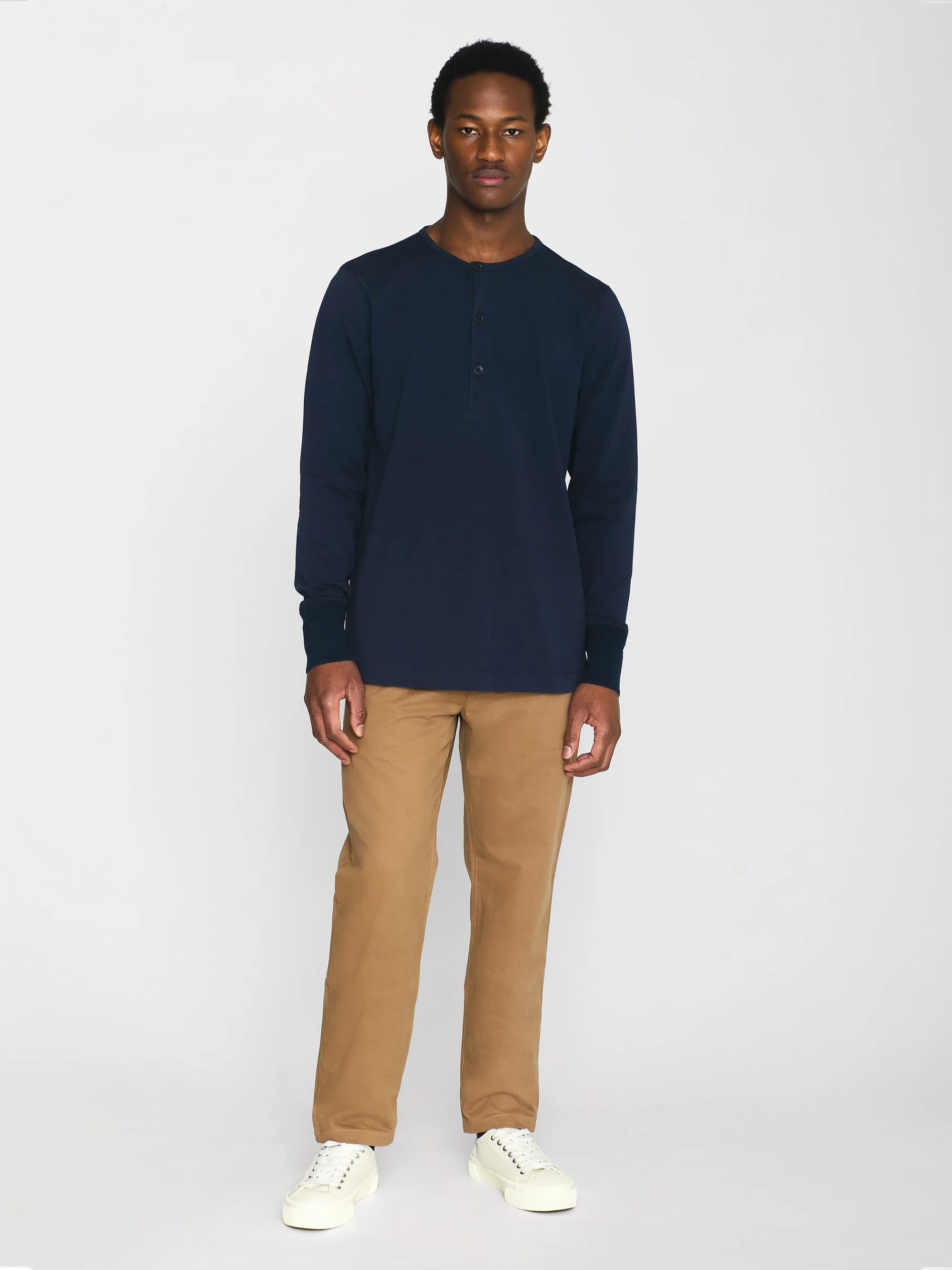 BO long sleeve henley - Regenerative Organic Certified - GOTS/Vegan - Total Eclipse Knowledge Cotton