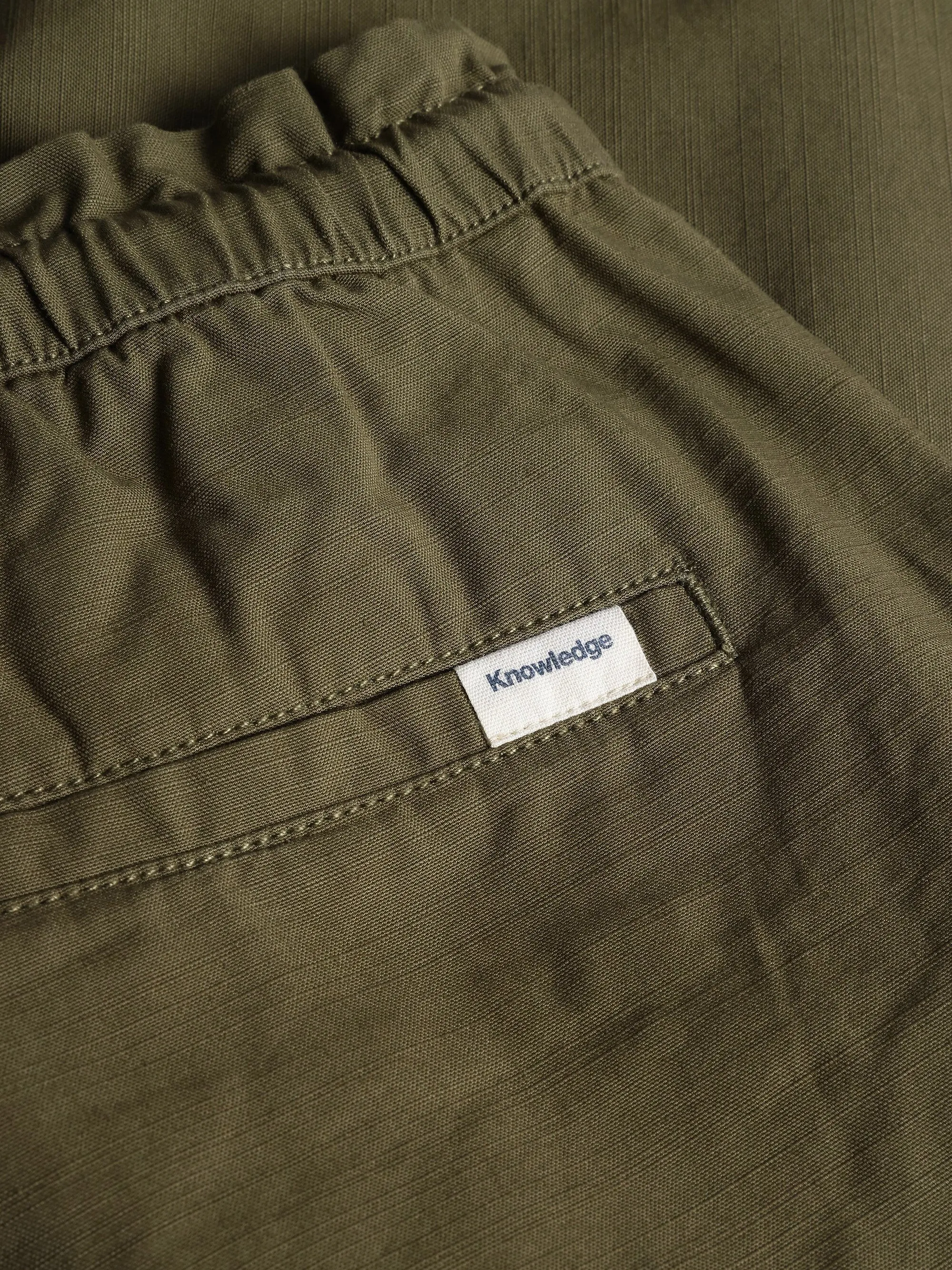 Boardwalk slub shorts with elastic waist - GOTS/Vegan - Burned Olive Knowledge Cotton