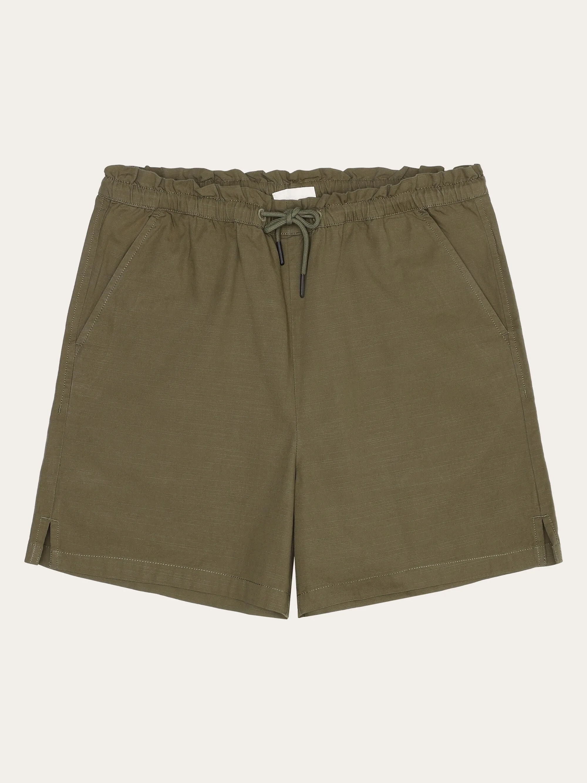 Boardwalk slub shorts with elastic waist - GOTS/Vegan - Burned Olive Knowledge Cotton