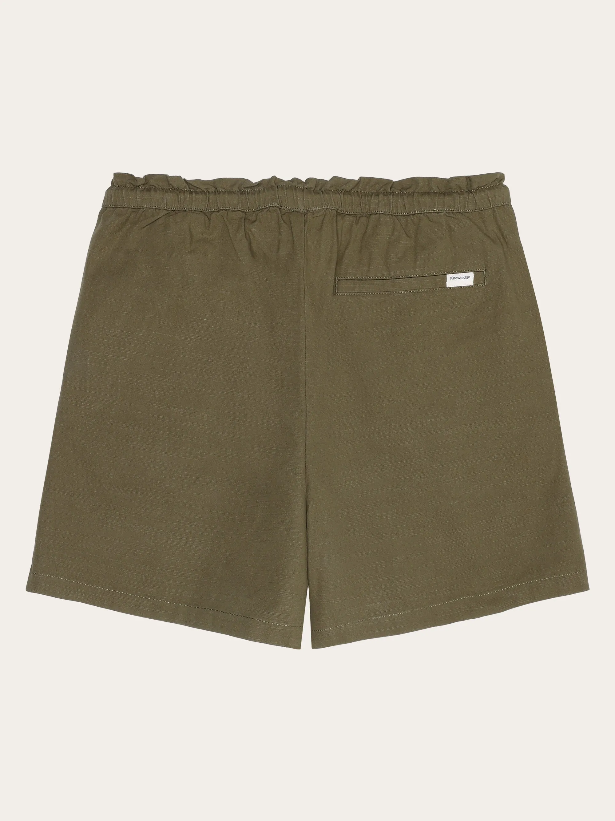 Boardwalk slub shorts with elastic waist - GOTS/Vegan - Burned Olive Knowledge Cotton