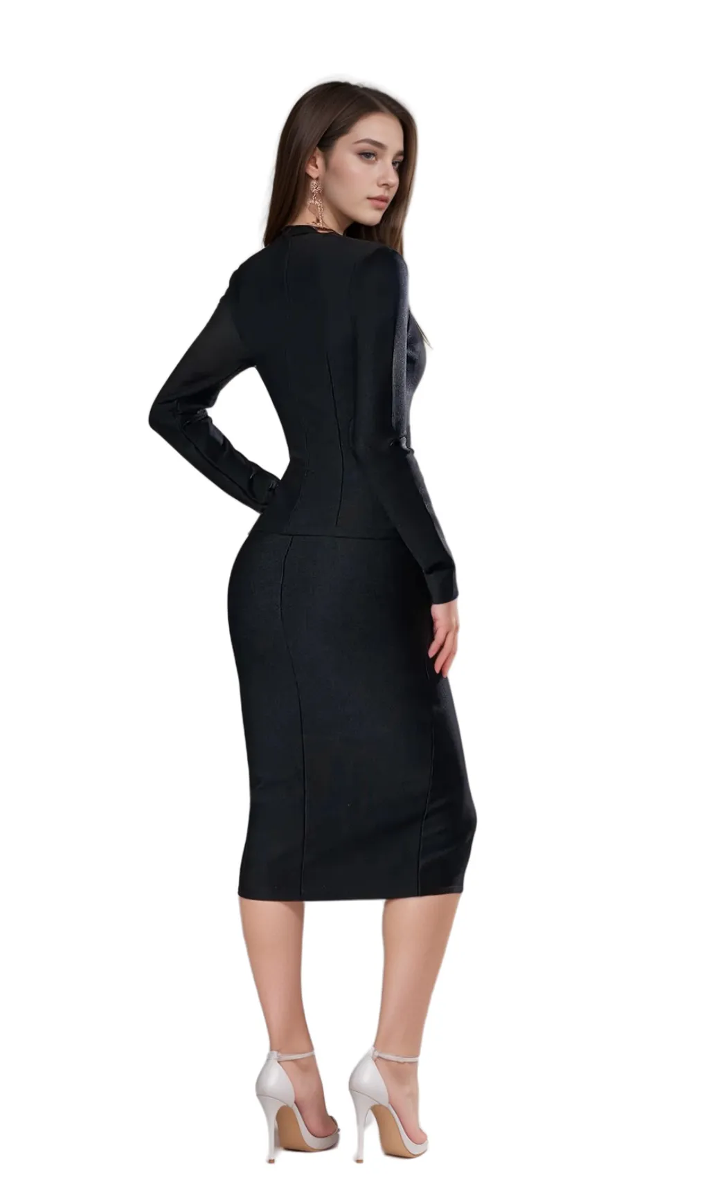bonnie Long Sleeve Single Breasted Bandage Set in black Gloria Lanvin