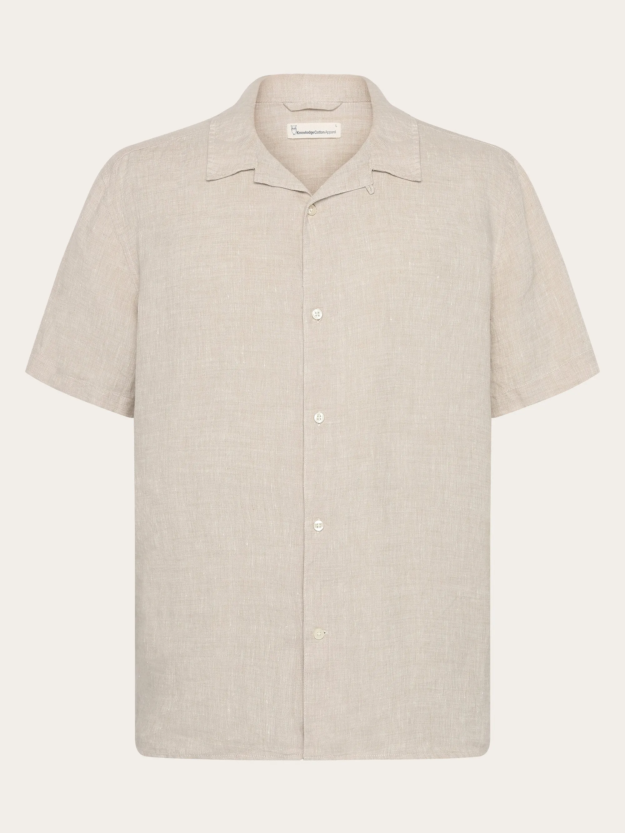 Box fit short sleeved linen shirt - Yarndyed - Light feather gray Knowledge Cotton
