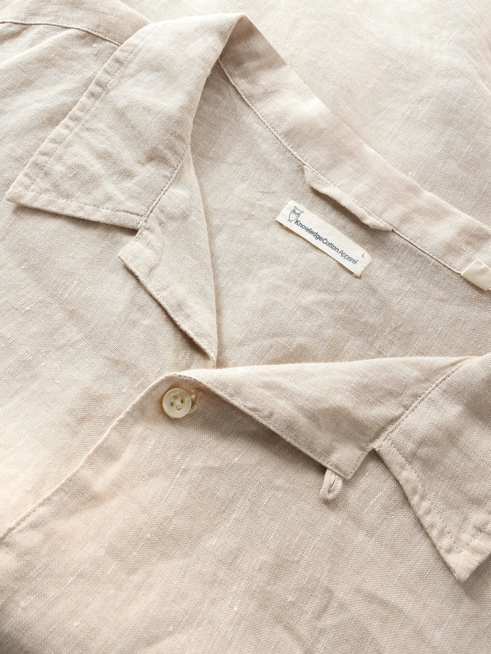 Box fit short sleeved linen shirt - Yarndyed - Light feather gray Knowledge Cotton