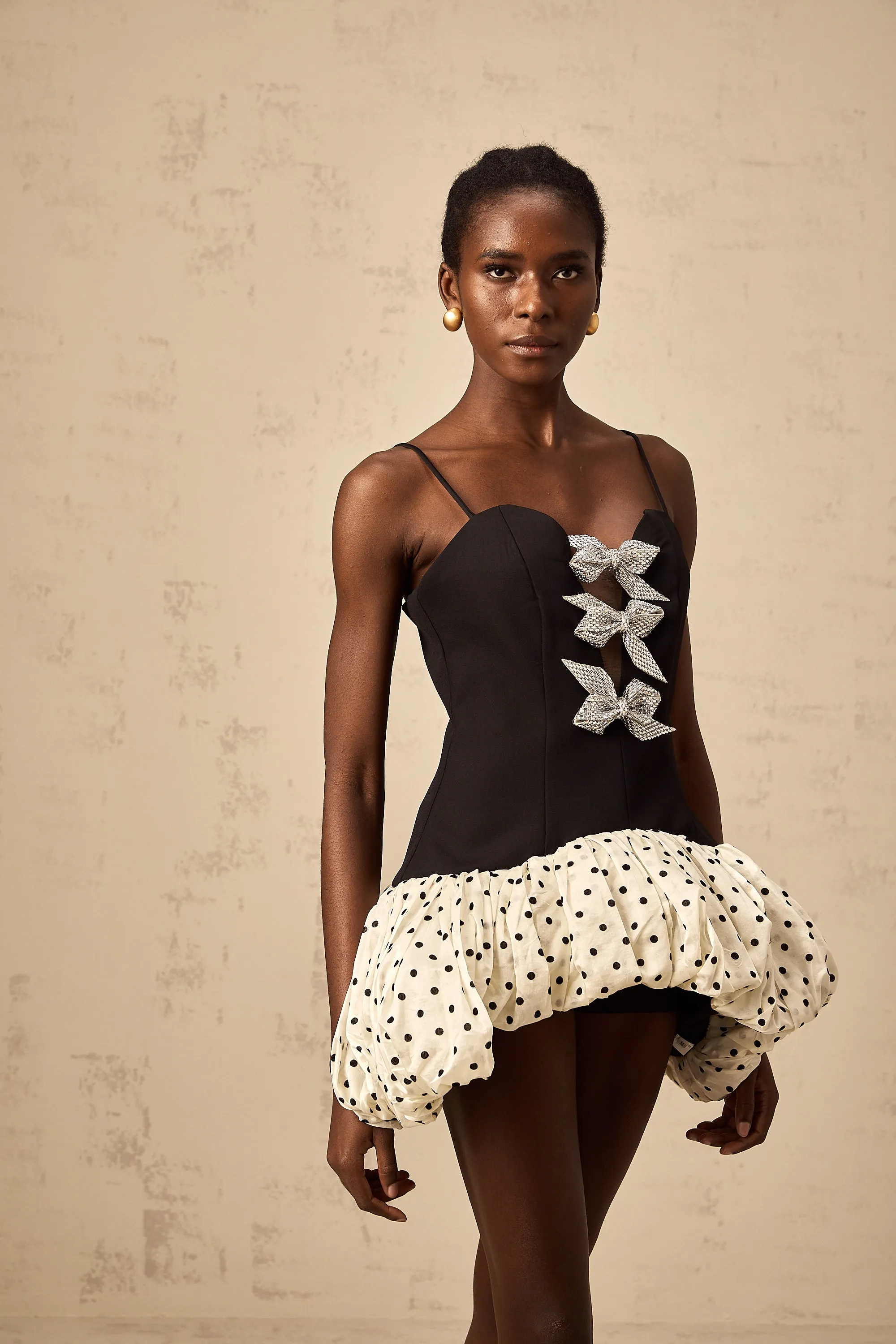 Brengre color-blocked bowknot polka-dot mini dress Gloria Lanvin
