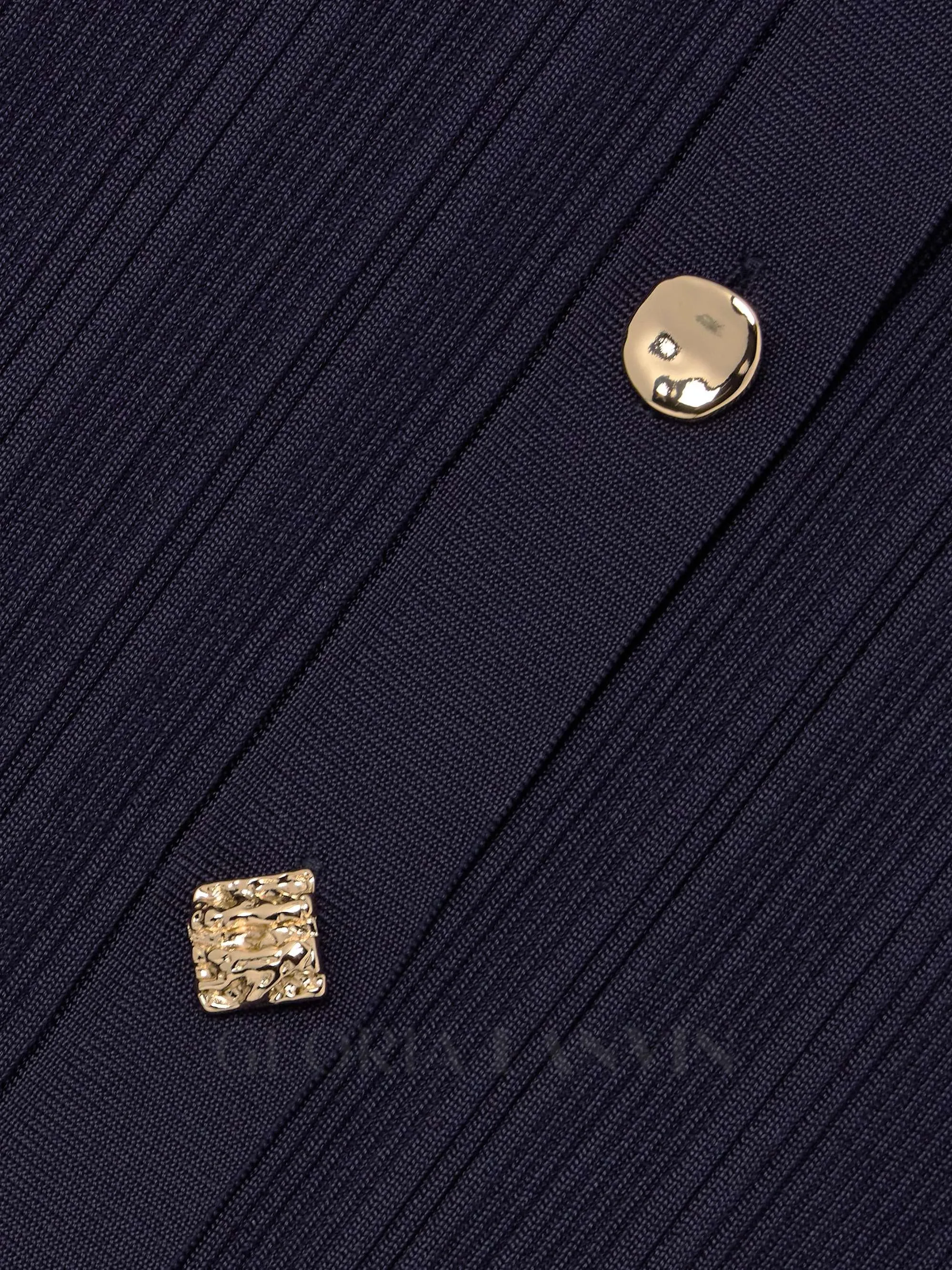 Button-embellished ribbed-knit midi dress in navy Gloria Lanvin