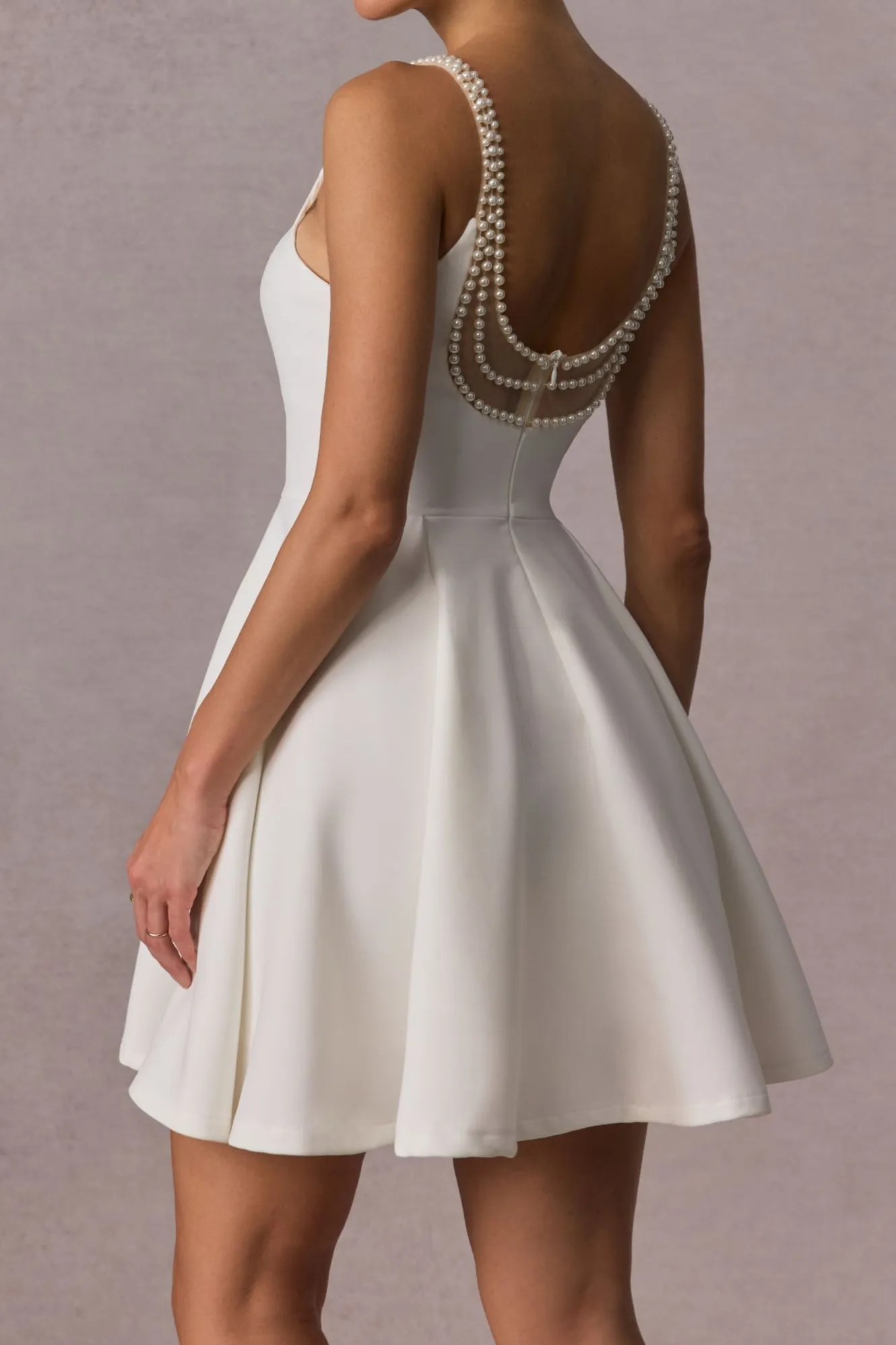 camille Open Back Pearl Embelished Mini Dress in white Gloria Lanvin