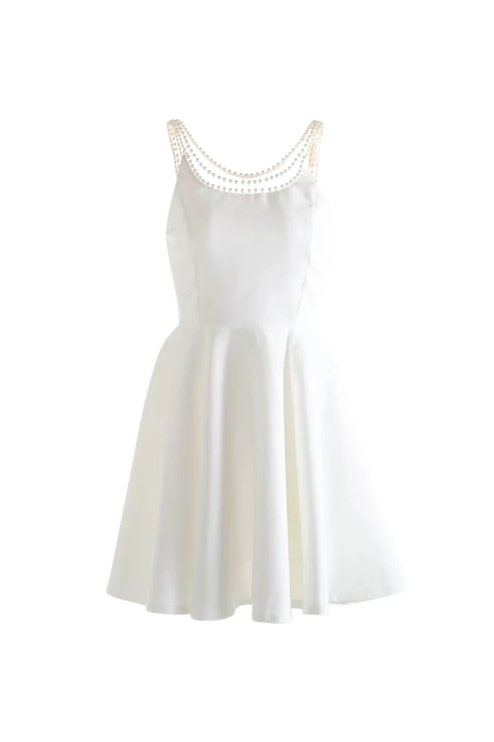 camille Open Back Pearl Embelished Mini Dress in white Gloria Lanvin
