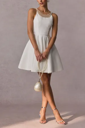 camille Open Back Pearl Embelished Mini Dress in white Gloria Lanvin