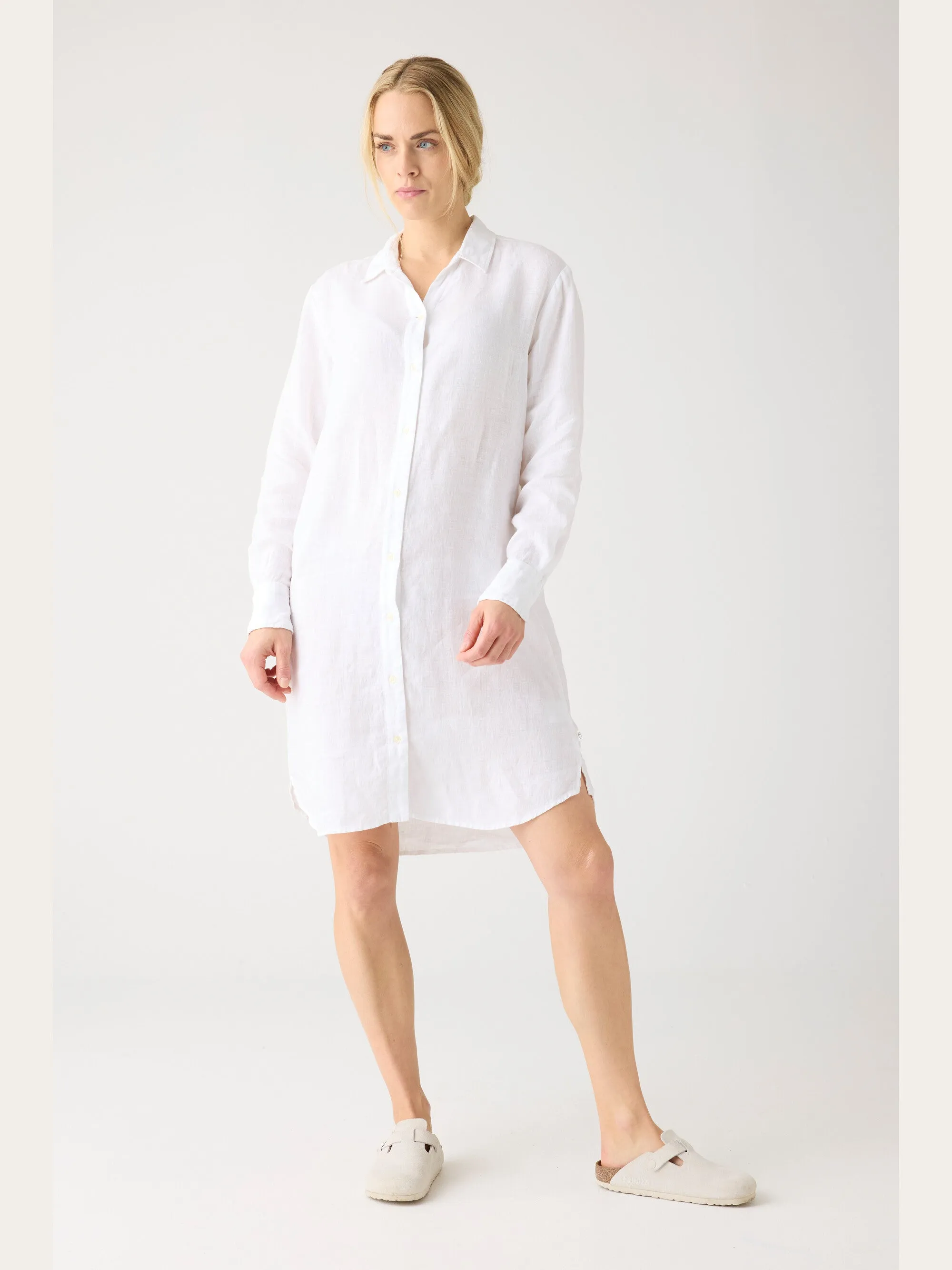 Classic linen dress - Bright White Knowledge Cotton