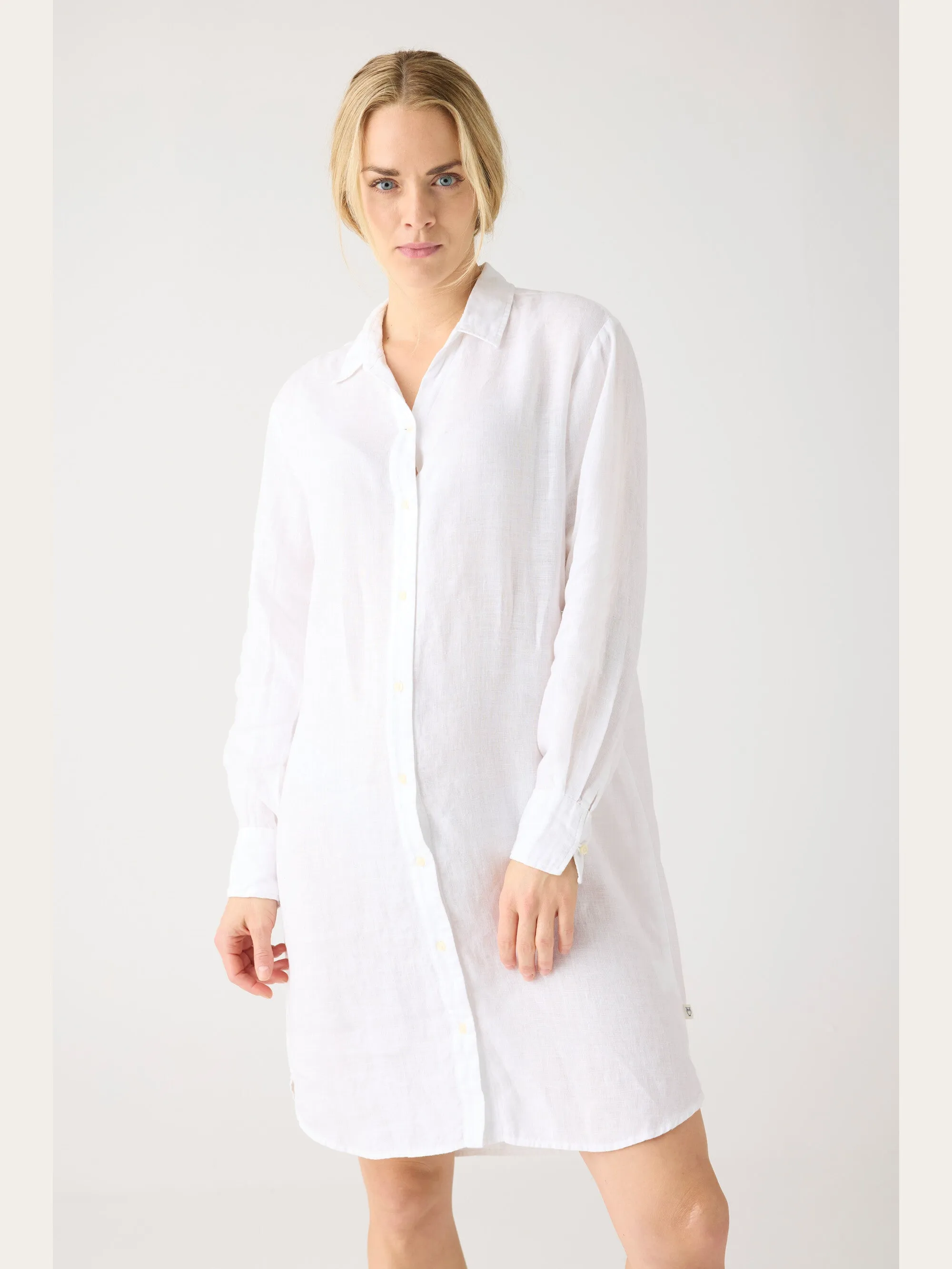 Classic linen dress - Bright White Knowledge Cotton