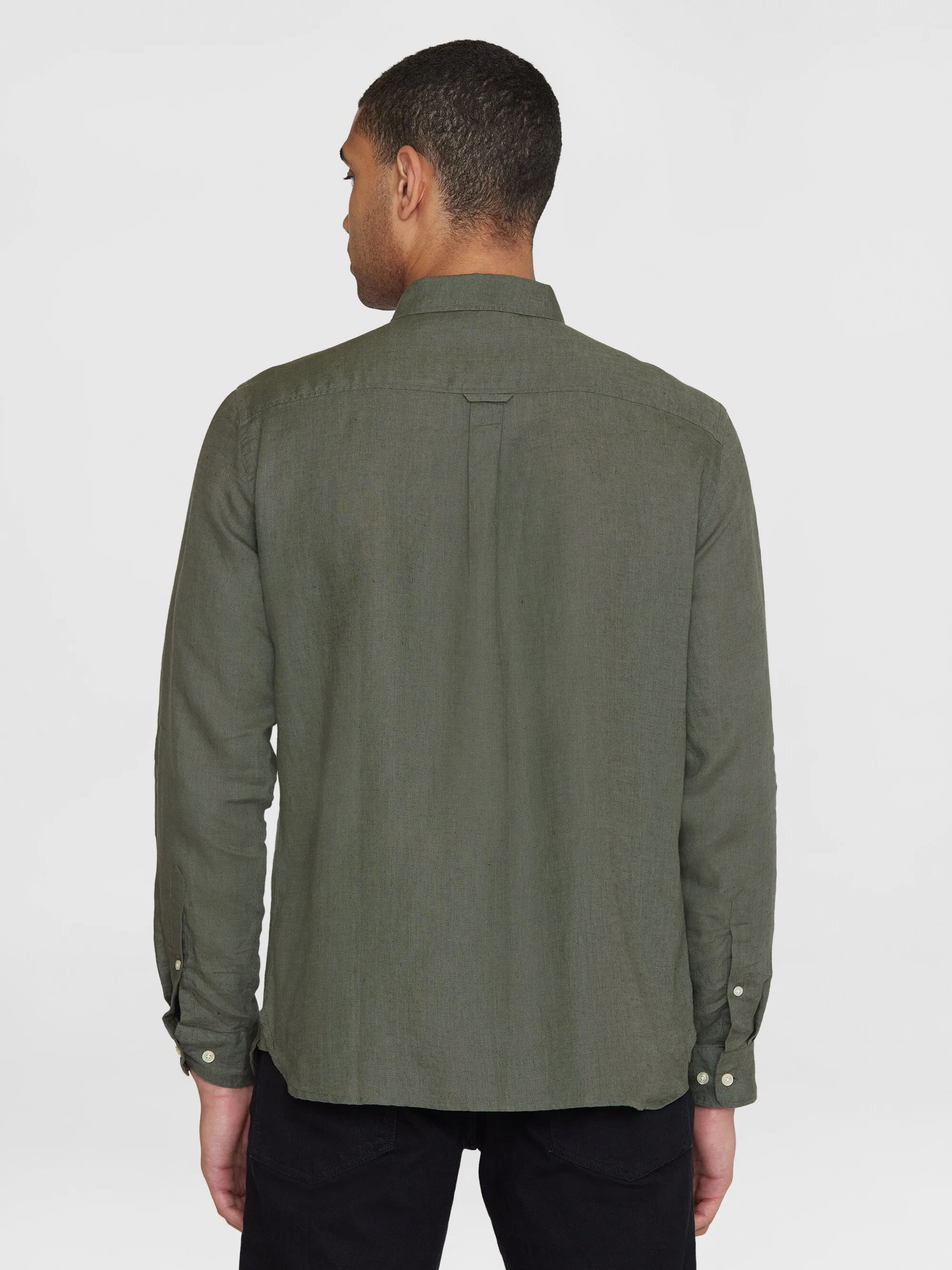 Custom fit linen shirt - Burned Olive Knowledge Cotton