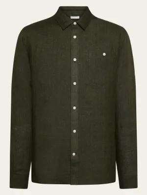 Custom fit linen shirt - Burned Olive Knowledge Cotton