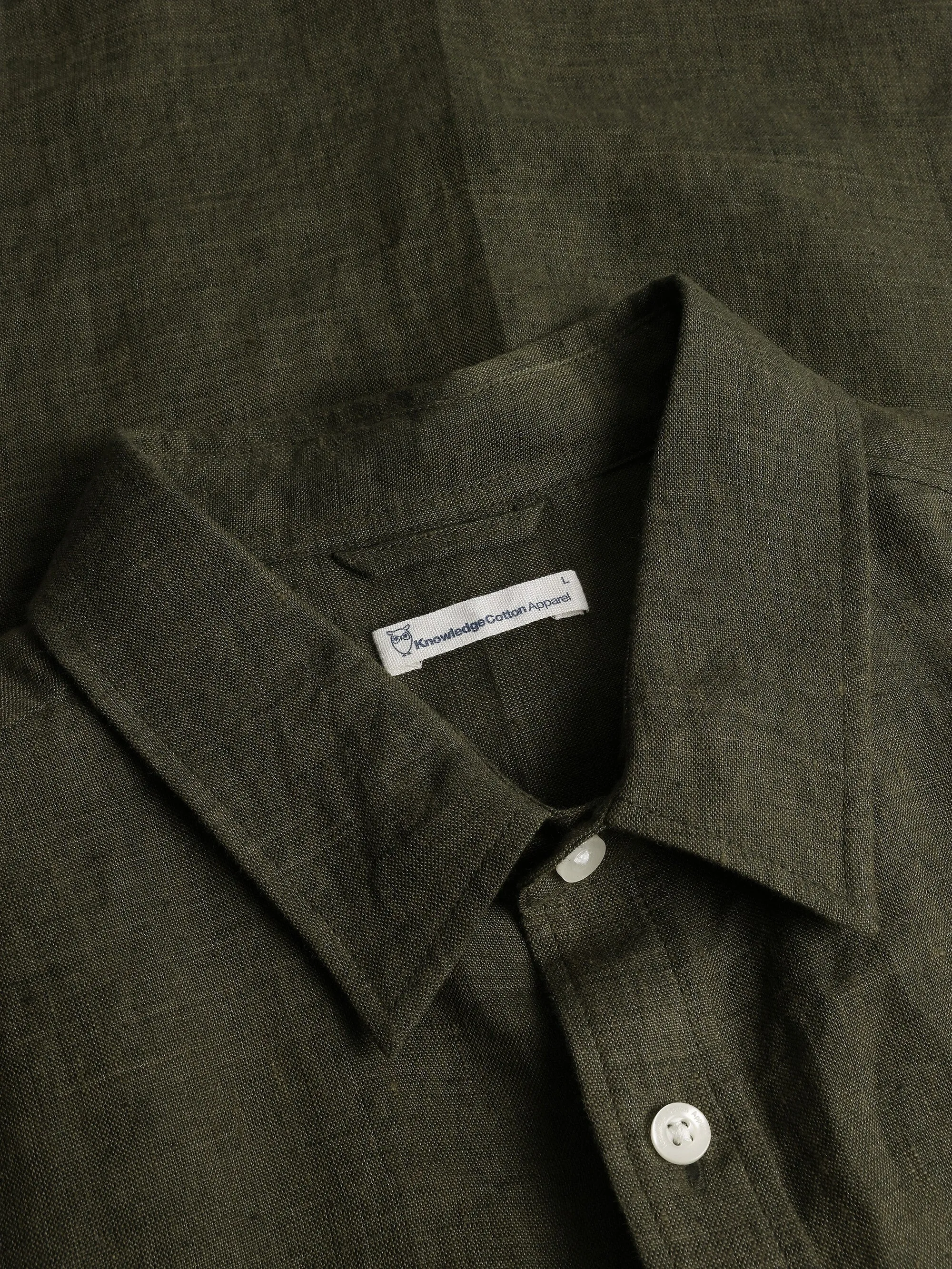Custom fit linen shirt - Burned Olive Knowledge Cotton