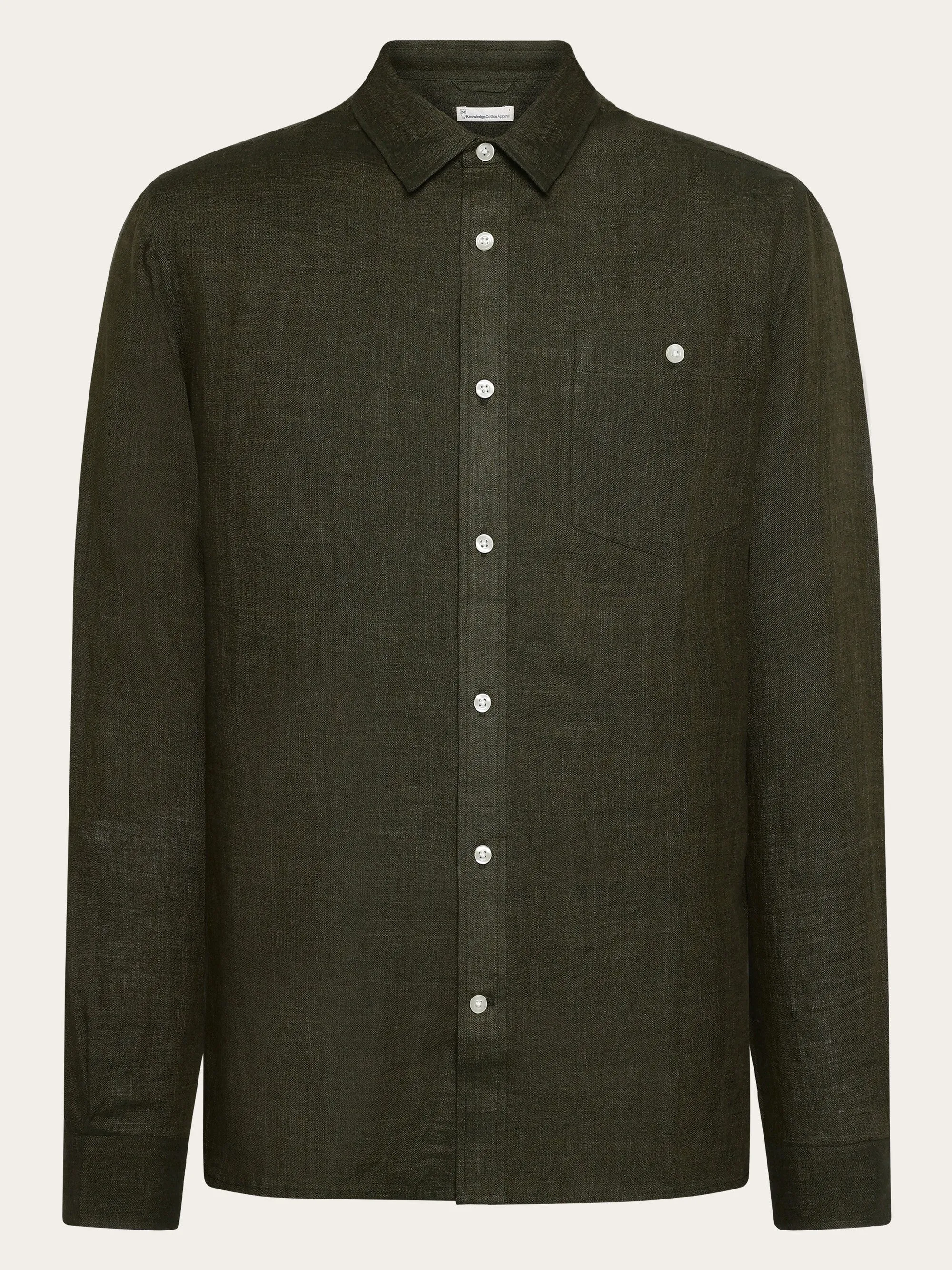 Custom fit linen shirt - Burned Olive Knowledge Cotton