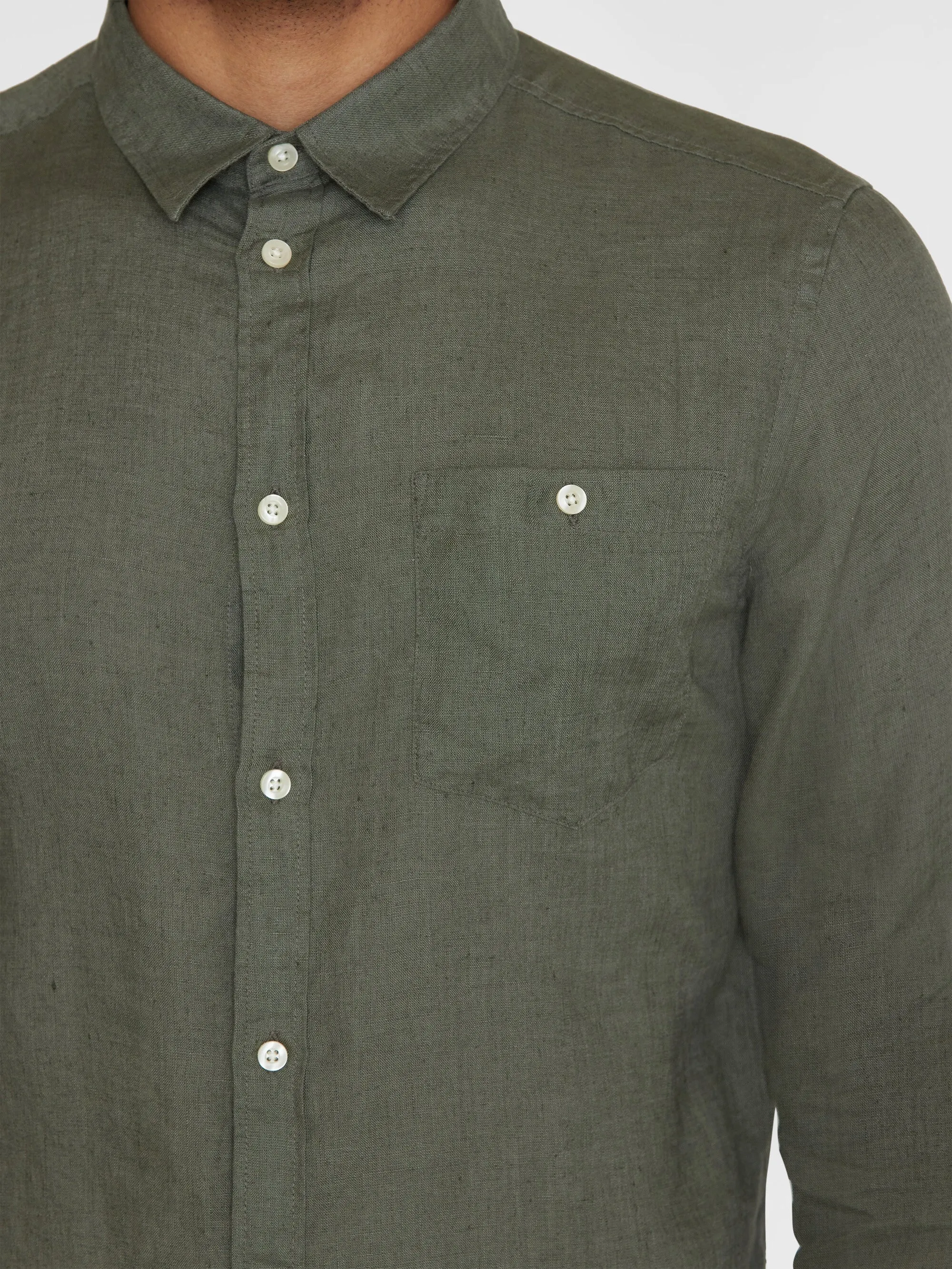 Custom fit linen shirt - Burned Olive Knowledge Cotton