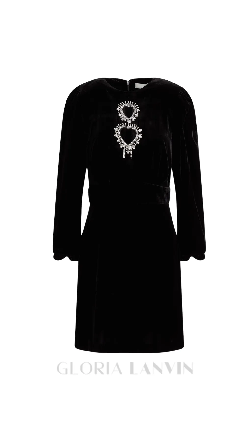 Cutout crystal-embellished velvet mini dress in black Gloria Lanvin