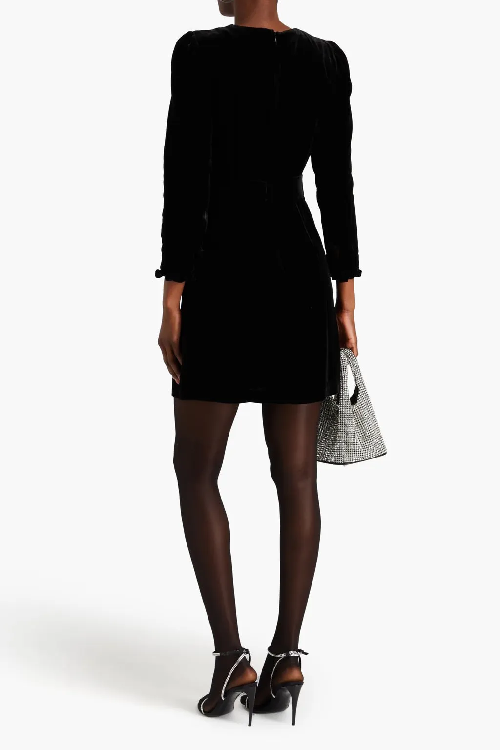 Cutout crystal-embellished velvet mini dress in black Gloria Lanvin