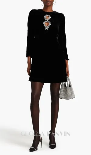 Cutout crystal-embellished velvet mini dress in black Gloria Lanvin