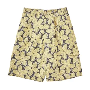 Embroidered Denim Single Pleated Shorts 'Yellow'