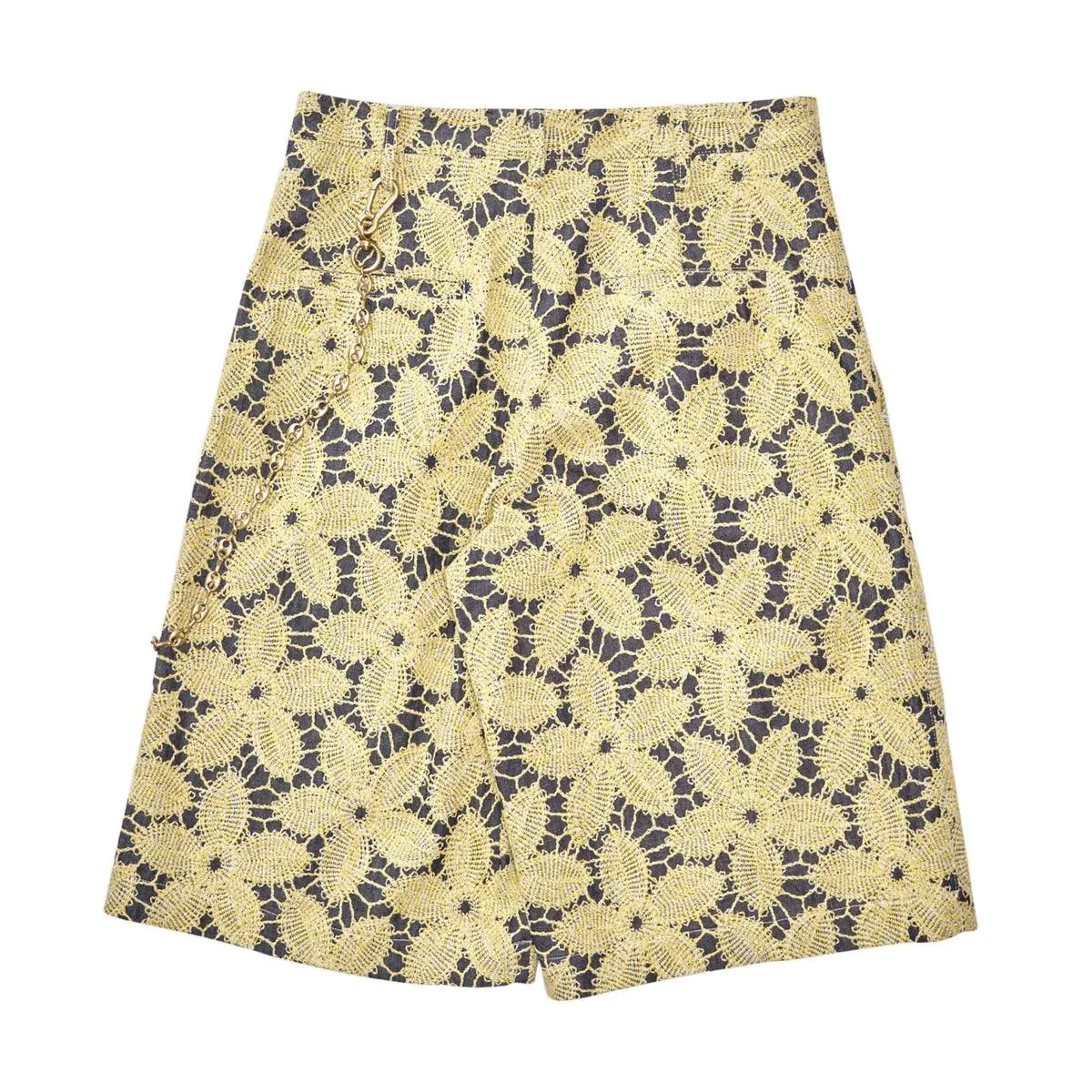 Embroidered Denim Single Pleated Shorts 'Yellow'