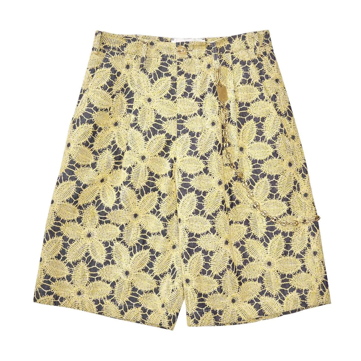 Embroidered Denim Single Pleated Shorts 'Yellow'