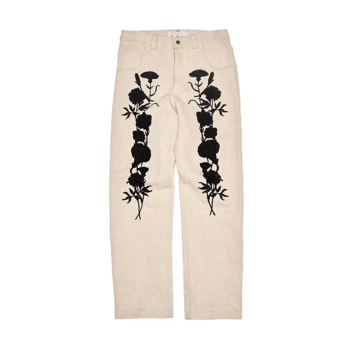 Embroidered Foliage Long Work Pants 'Off White'