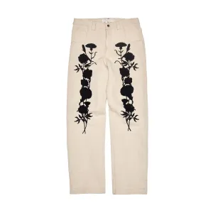 Embroidered Foliage Long Work Pants 'Off White'