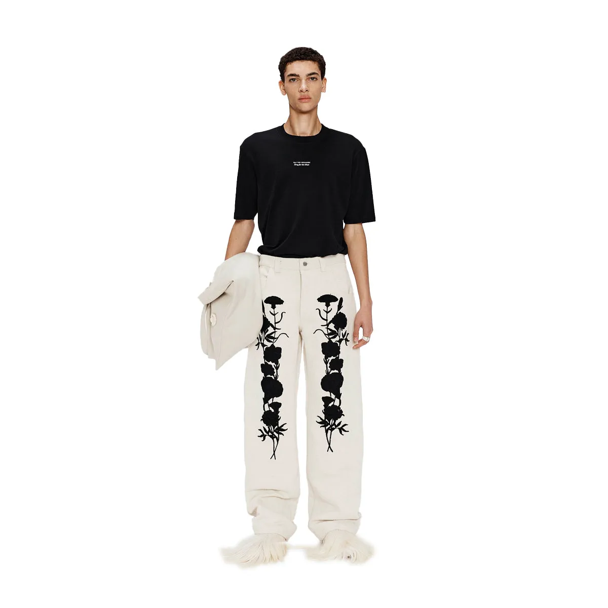 Embroidered Foliage Long Work Pants 'Off White'