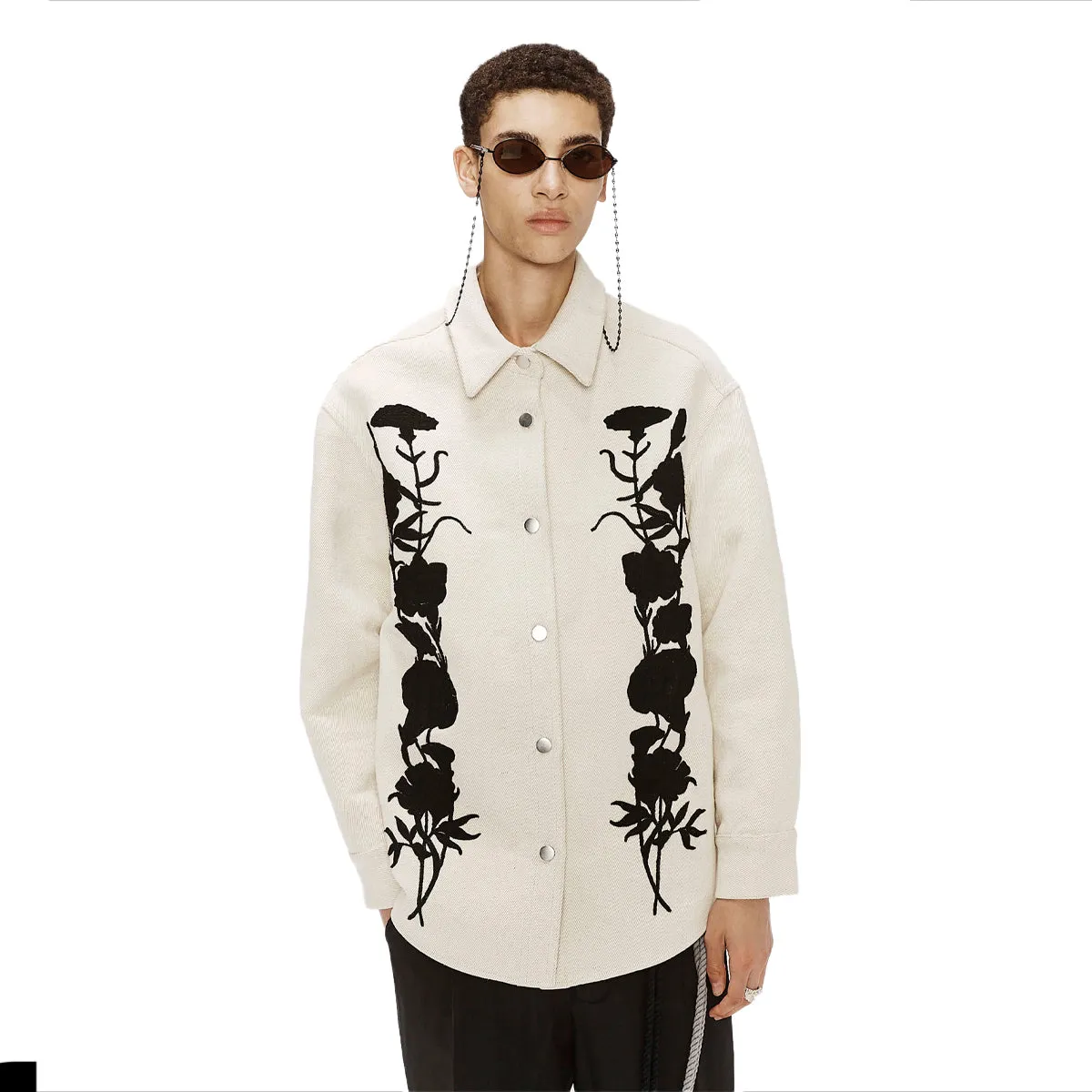 Embroidered Foliage Shirt Jacket 'Off White'