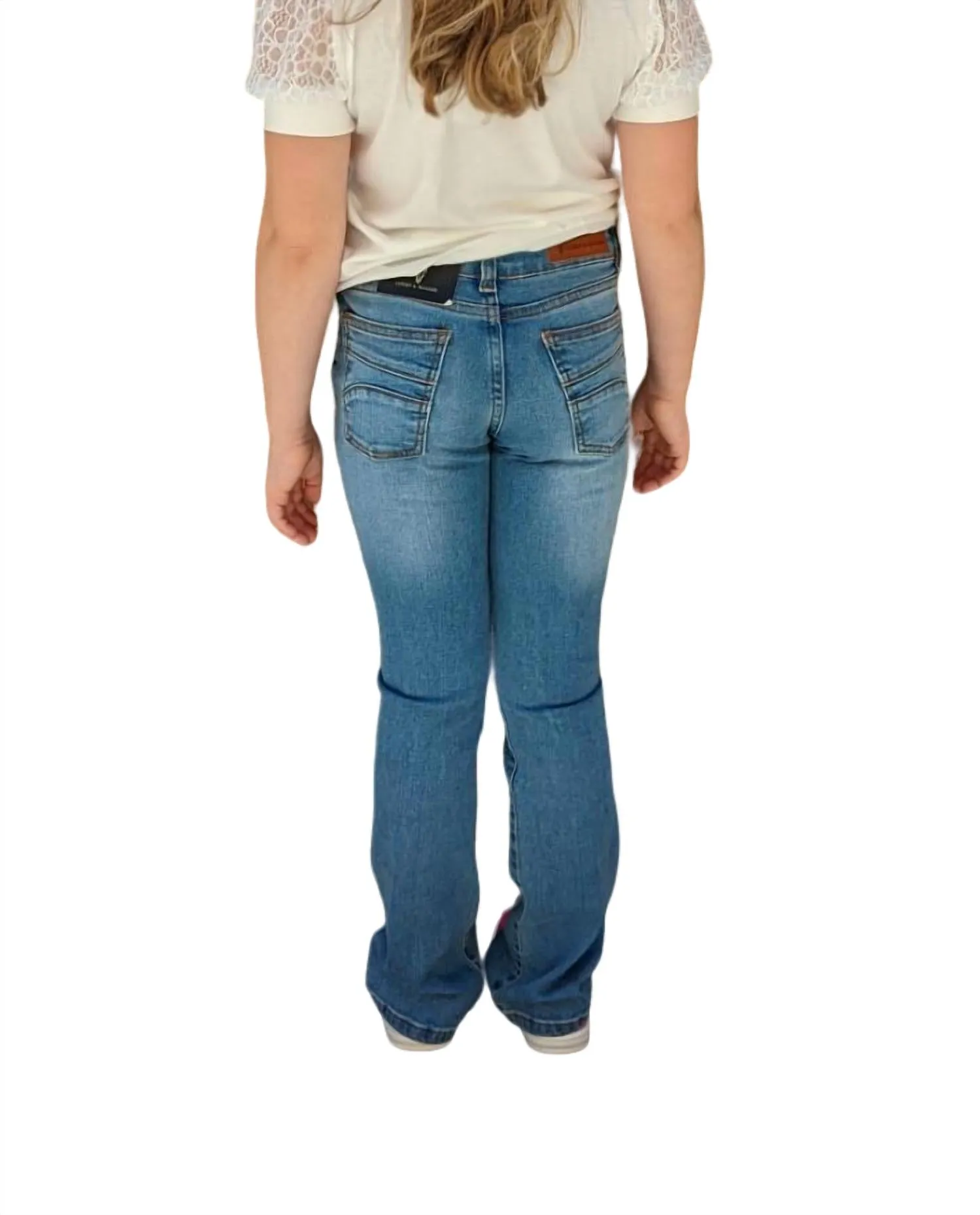 Girl's Mid Rise Bootcut Jeans In Mid Wash