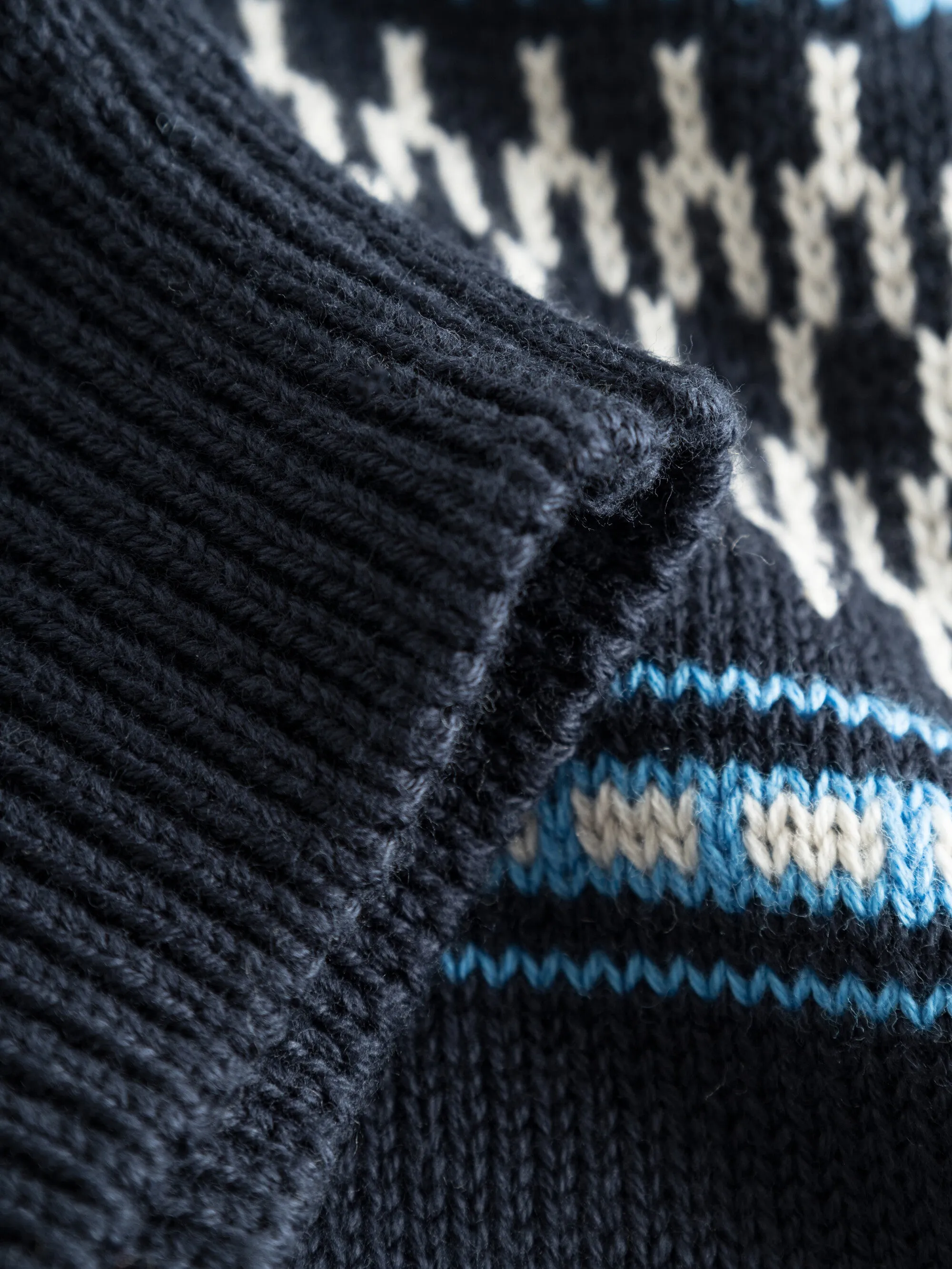 Jacquard knit cotton crew knit - Blue stripe Knowledge Cotton
