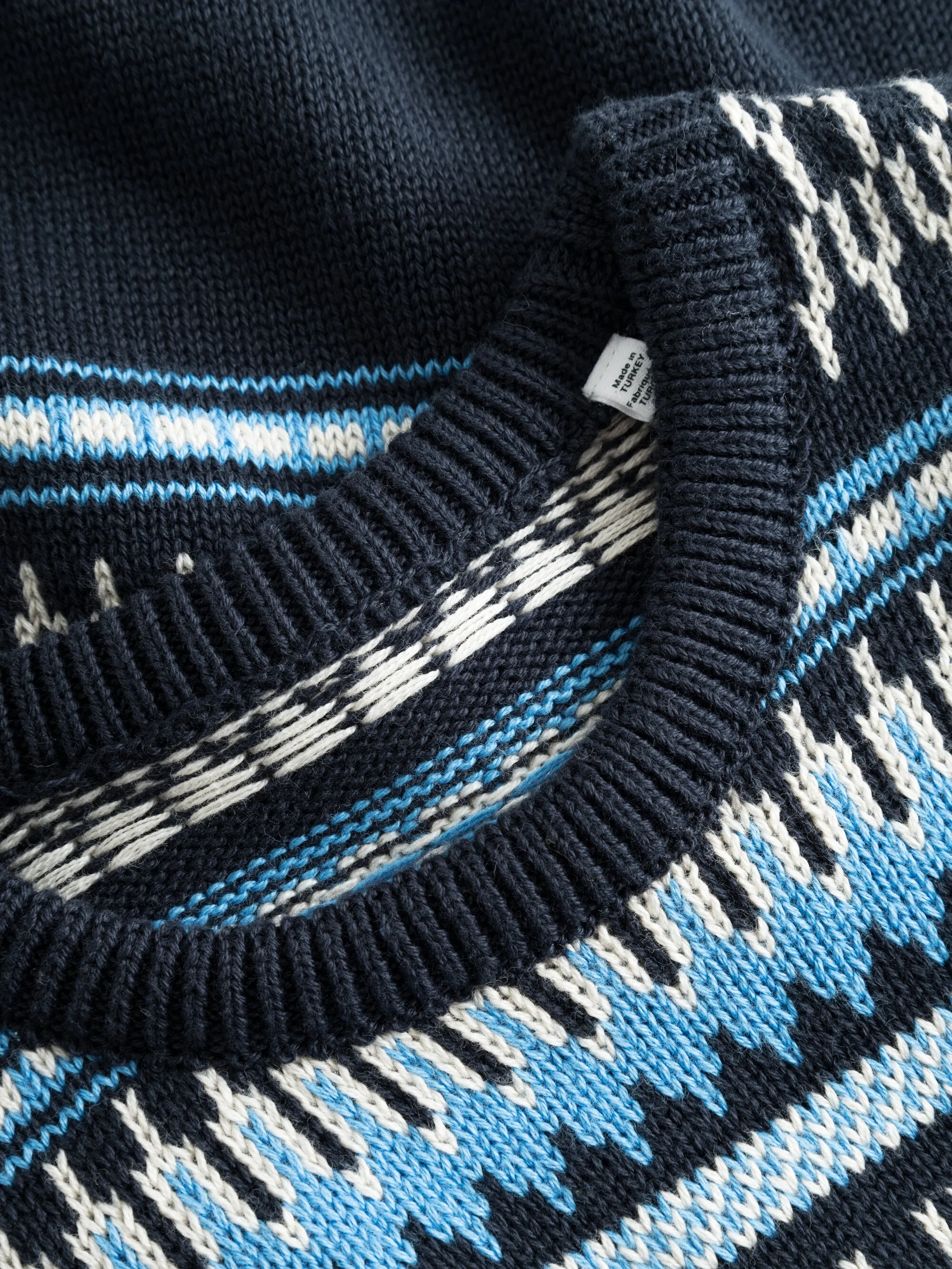 Jacquard knit cotton crew knit - Blue stripe Knowledge Cotton