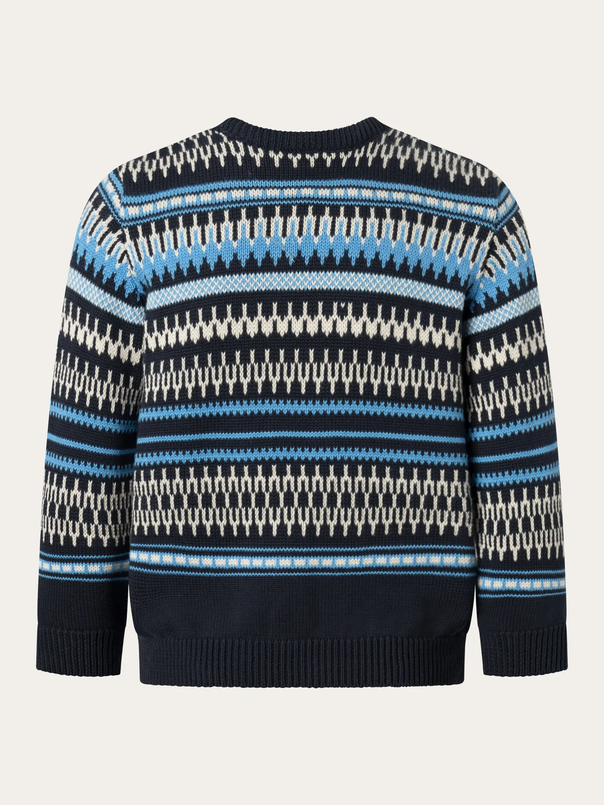 Jacquard knit cotton crew knit - Blue stripe Knowledge Cotton