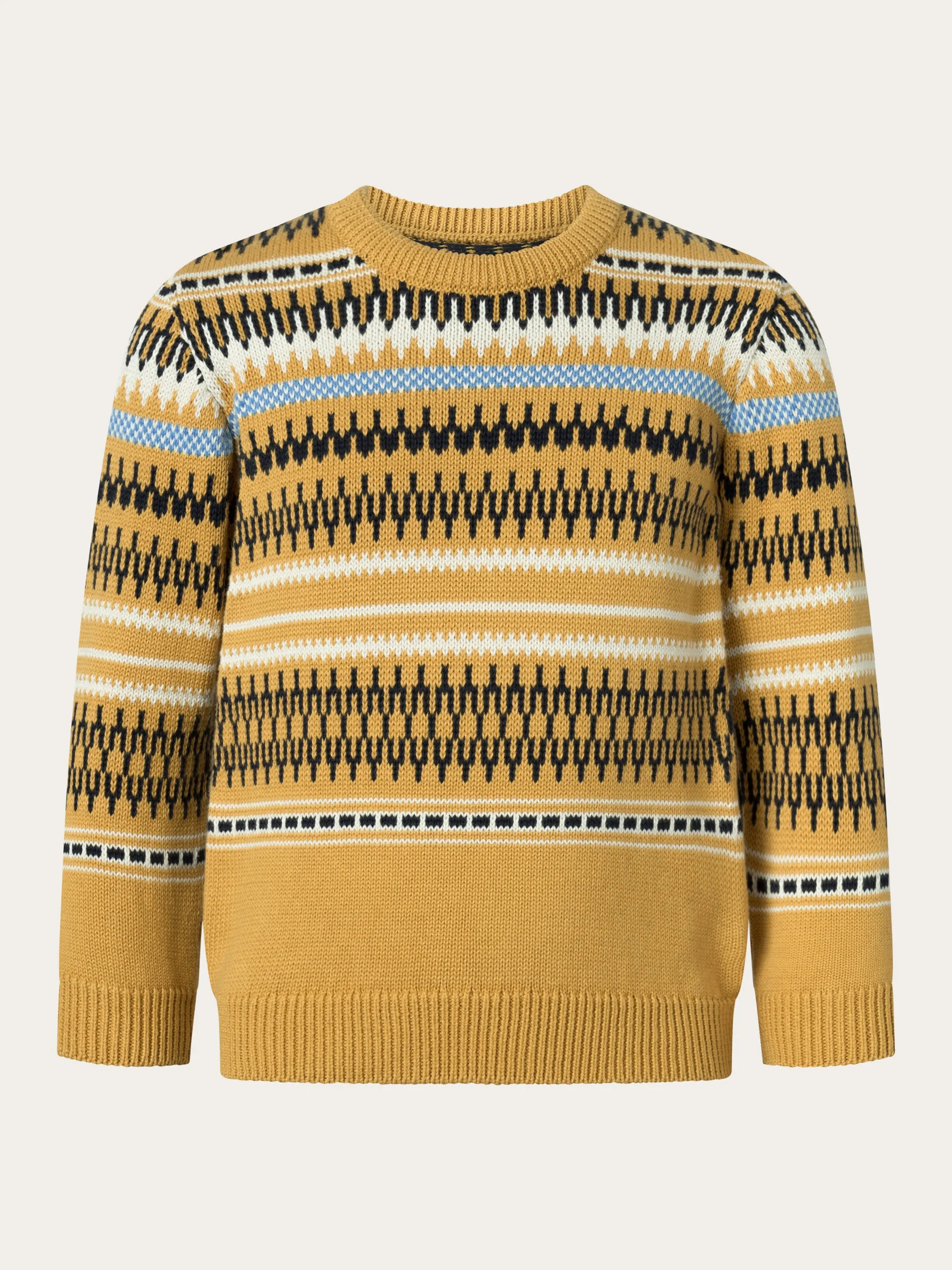 Jacquard knit cotton crew knit - Yellow stripe Knowledge Cotton