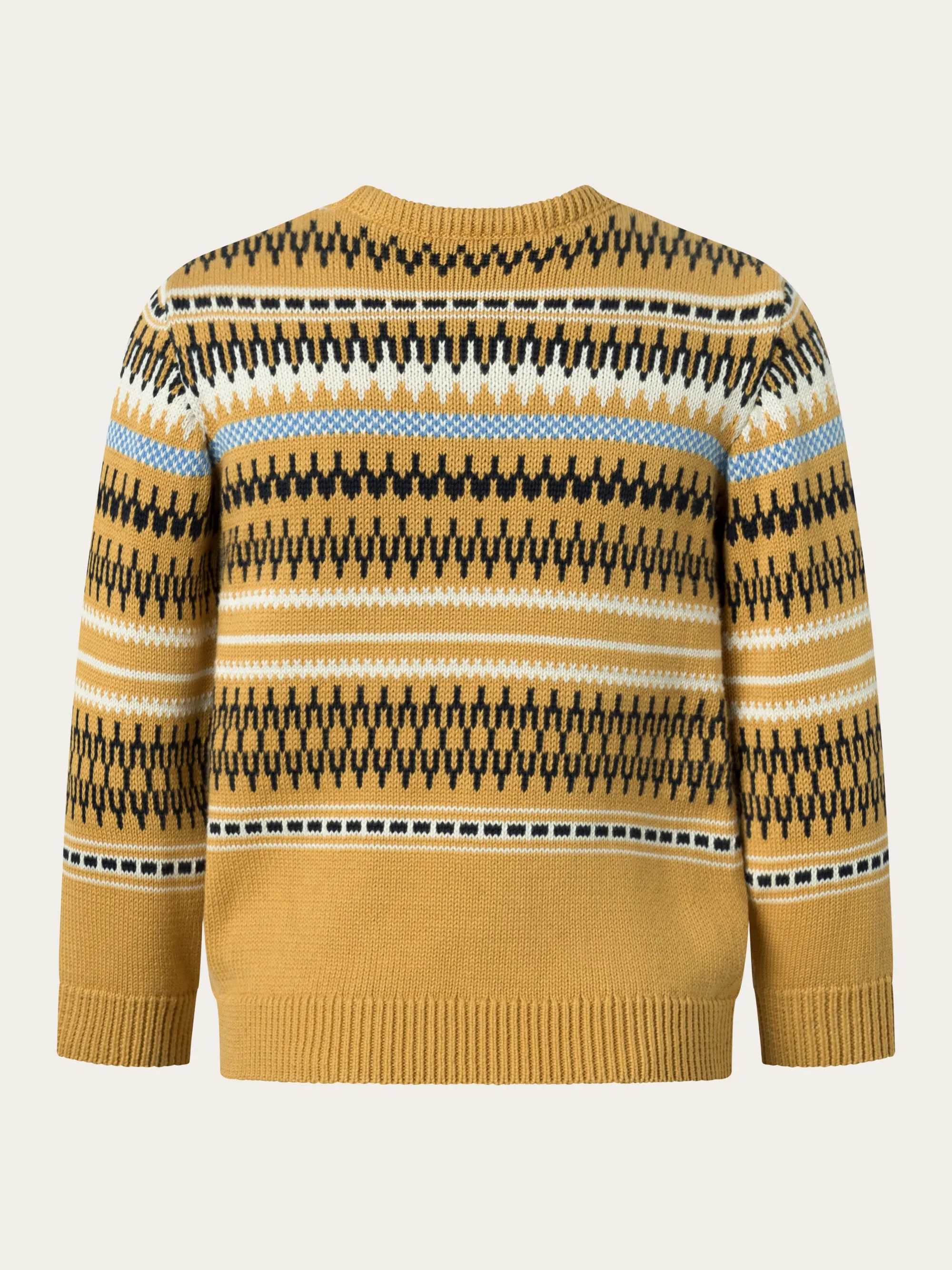 Jacquard knit cotton crew knit - Yellow stripe Knowledge Cotton