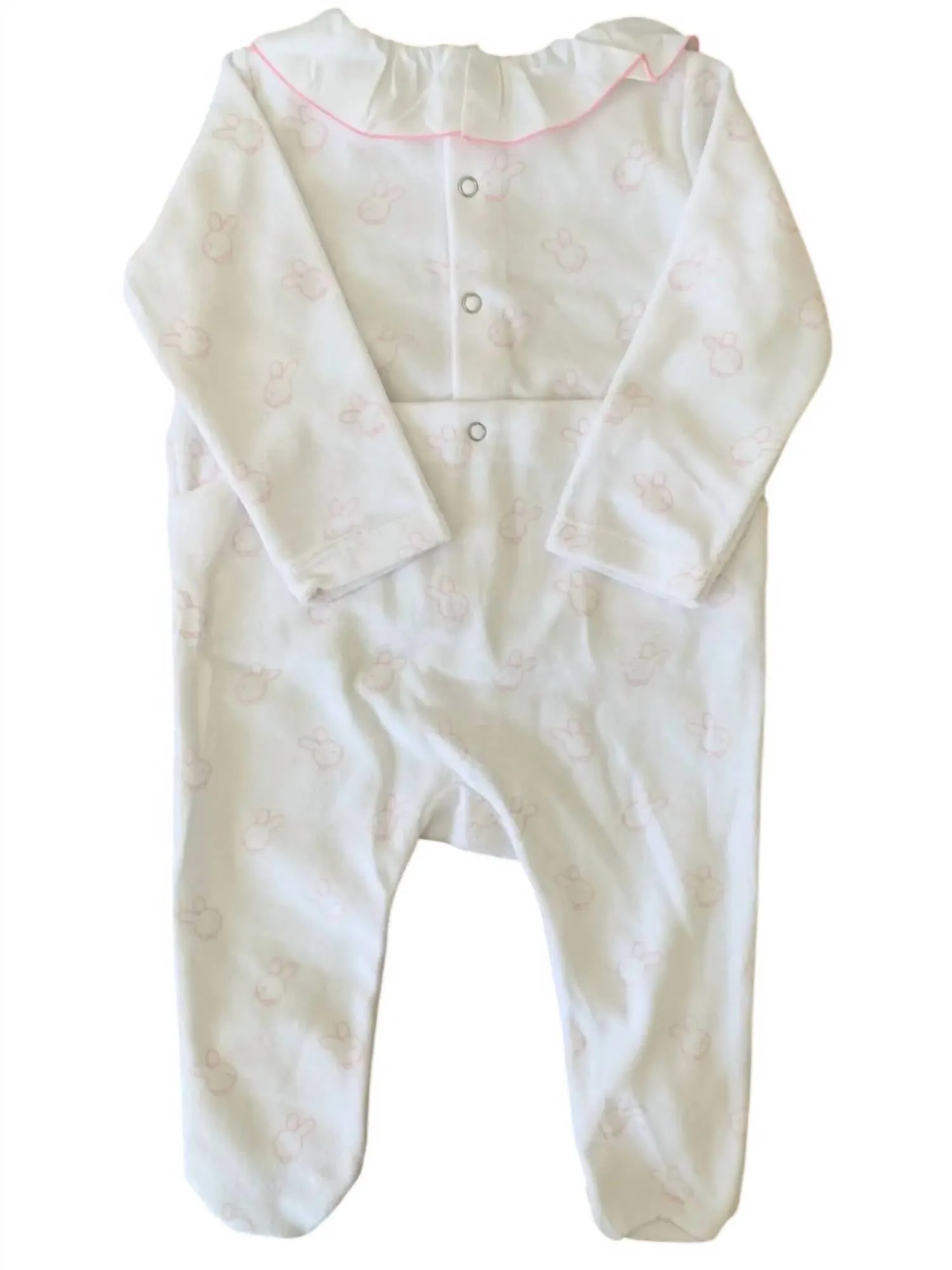 Kids' Bunny Printed Velour Footies In Pink/white